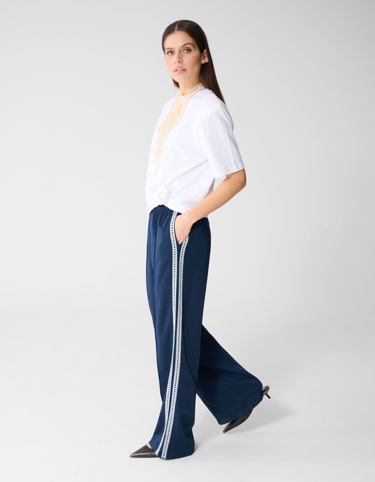 Kanten Wide-Leg-Hose Dunkelblau SHOEBY WOMEN