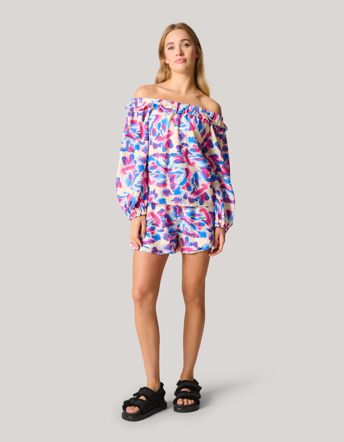 Bedrucktes schulterfreies Top Gebroken Wit SHOEBY WOMEN