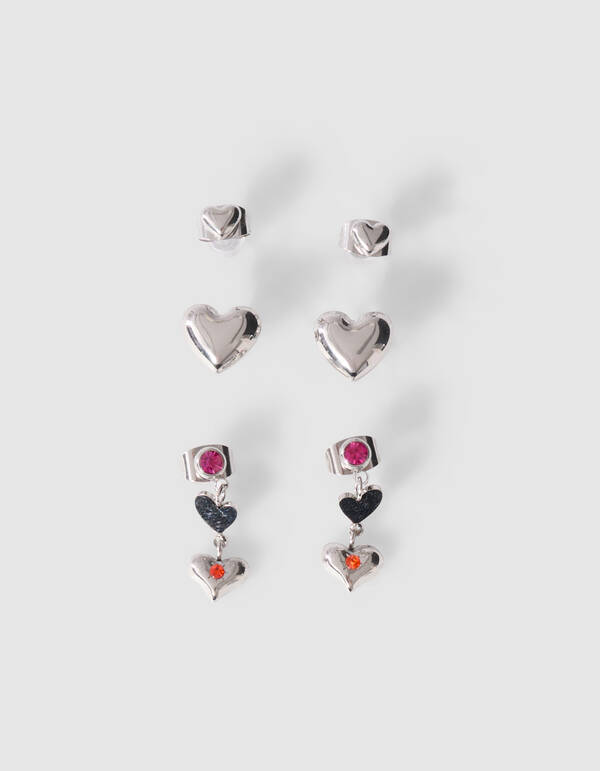 Herz Stud Ohrring Set Silber SHOEBY ACCESSOIRES