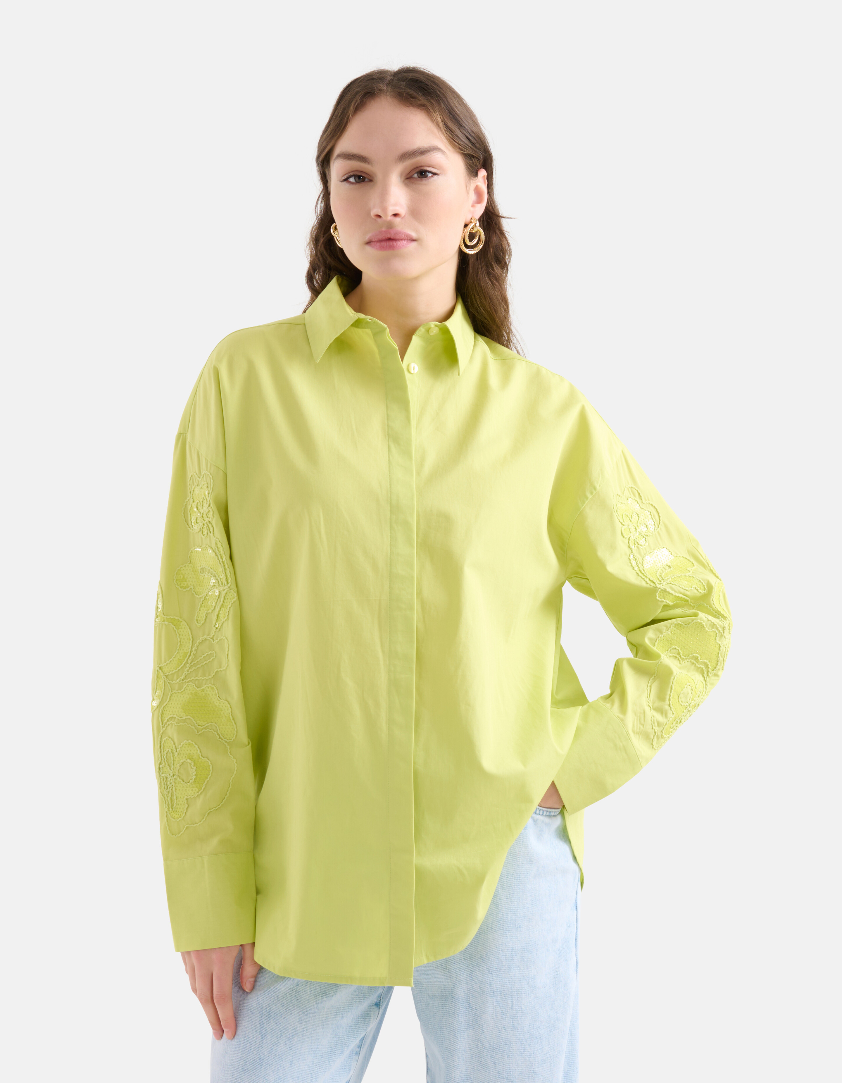 Pailletten-Popeline-Bluse Lime Green SHOEBY WOMEN