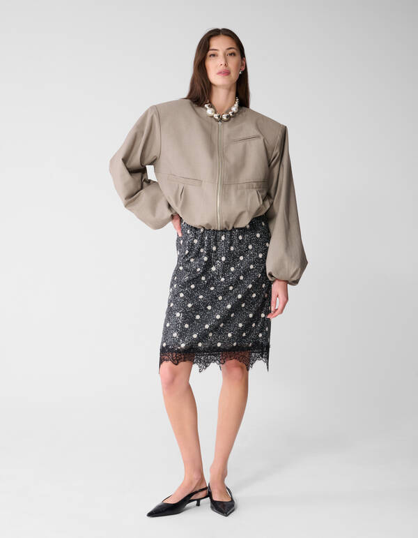 &Uuml;bergro&szlig;e Perlen-Bomberjacke Taupe SHOEBY WOMEN