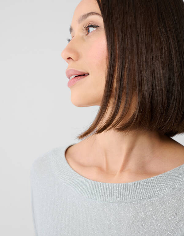 Glitzer Fledermausärmel Pullover Hellgrau SHOEBY WOMEN