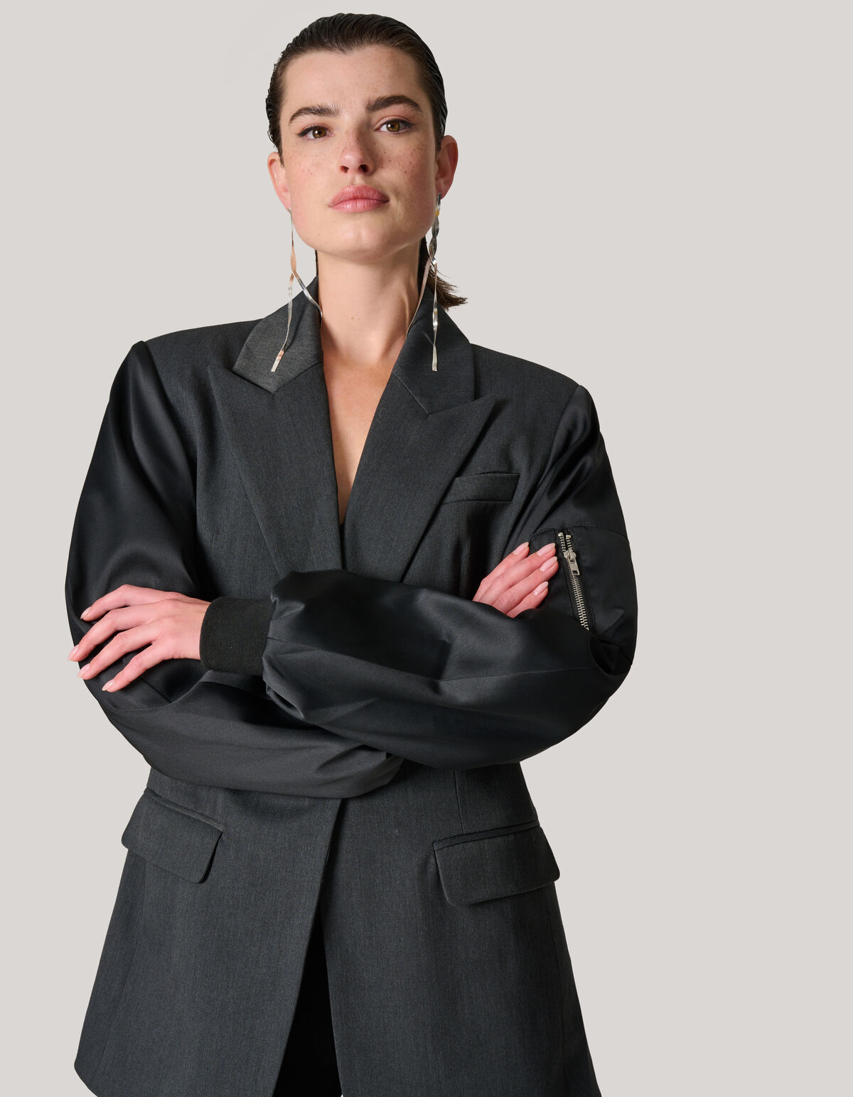 Bomber&auml;rmel-Blazer Schwarz SHOEBY WOMEN