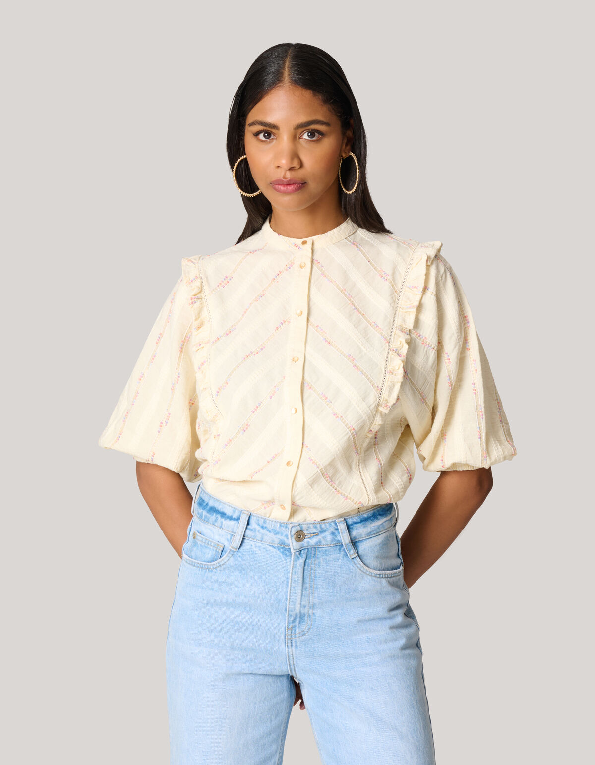 Shine Jacquard Top Gebroken Wit SHOEBY WOMEN