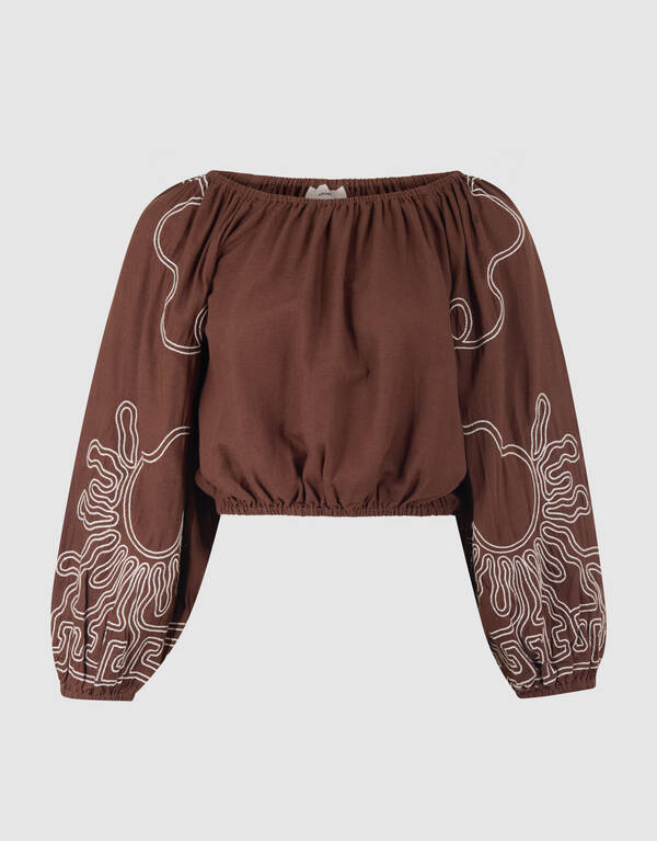 Stickerei Off-Shoulder-Top Braun SHOEBY WOMEN