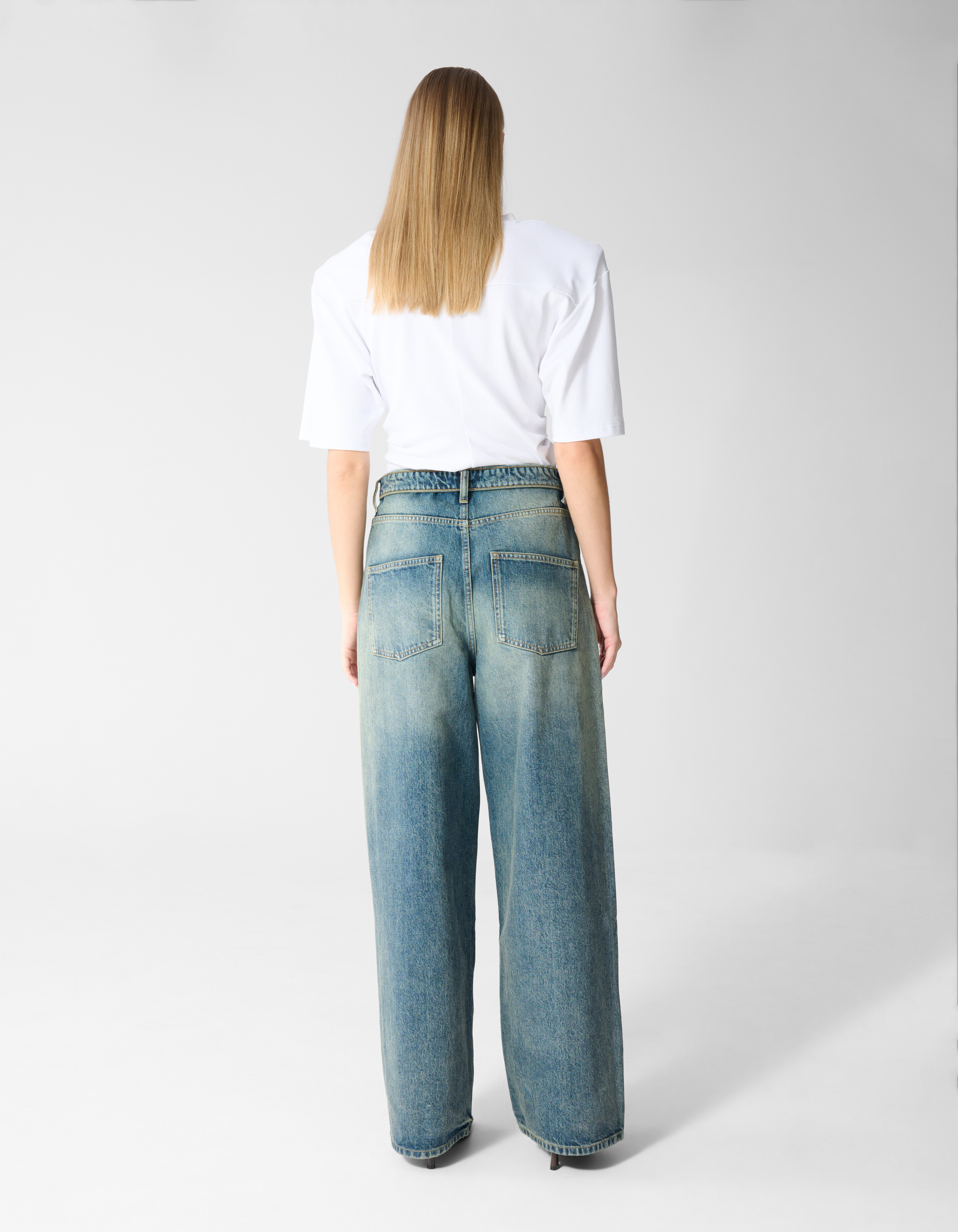 Folded Waistband Baggy Fit Jeans Dunkelblau SHOEBY WOMEN