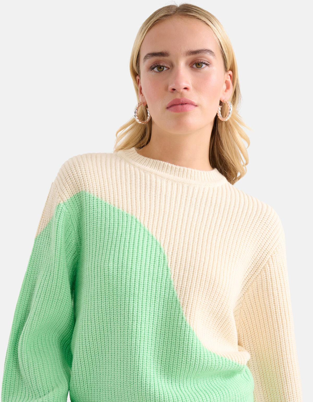 Colorblock Trui Gebroken Wit/Lichtgroen SHOEBY WOMEN