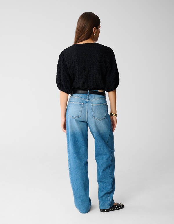 Tailliertes Crinkle Top Schwarz SHOEBY WOMEN