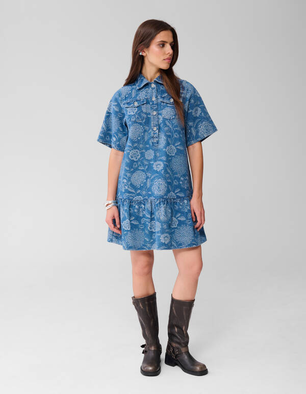 Denim Jacquard Midikleid Blau SHOEBY WOMEN