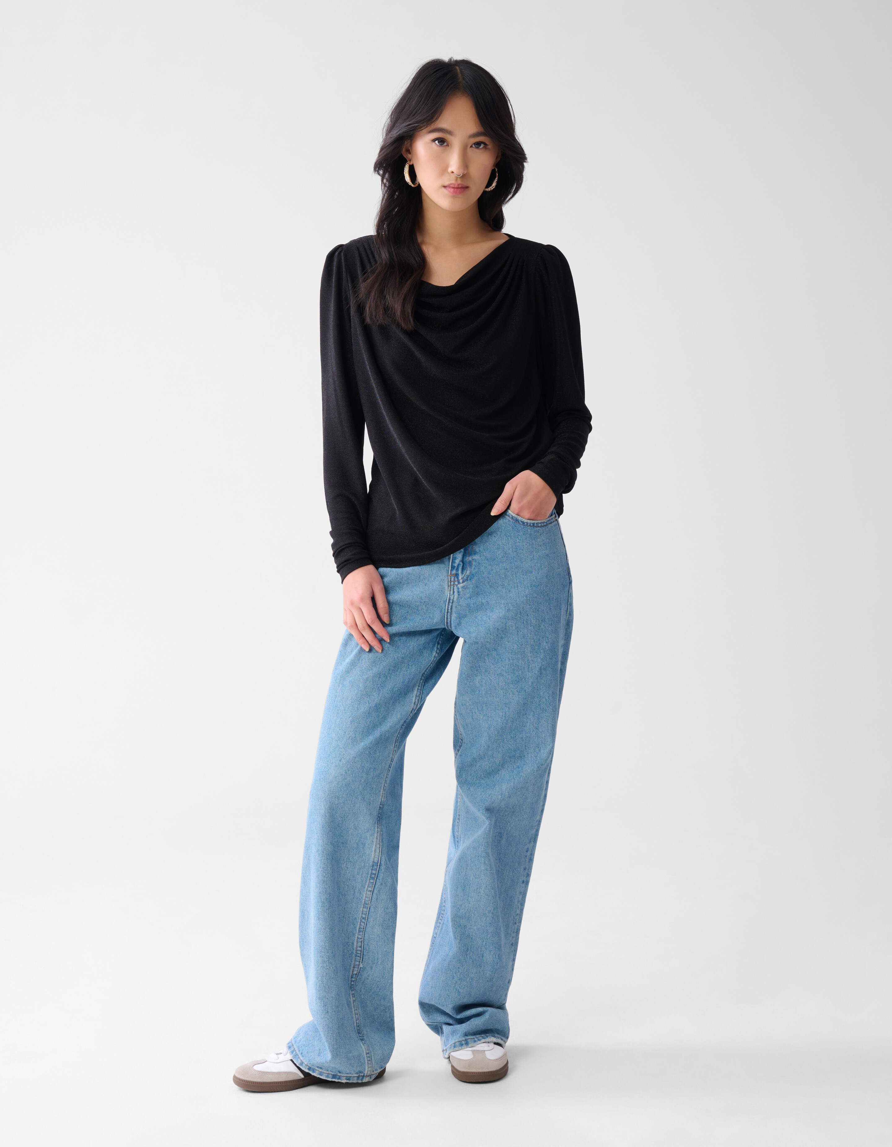 Glitzer Drapierungsbluse Schwarz SHOEBY WOMEN