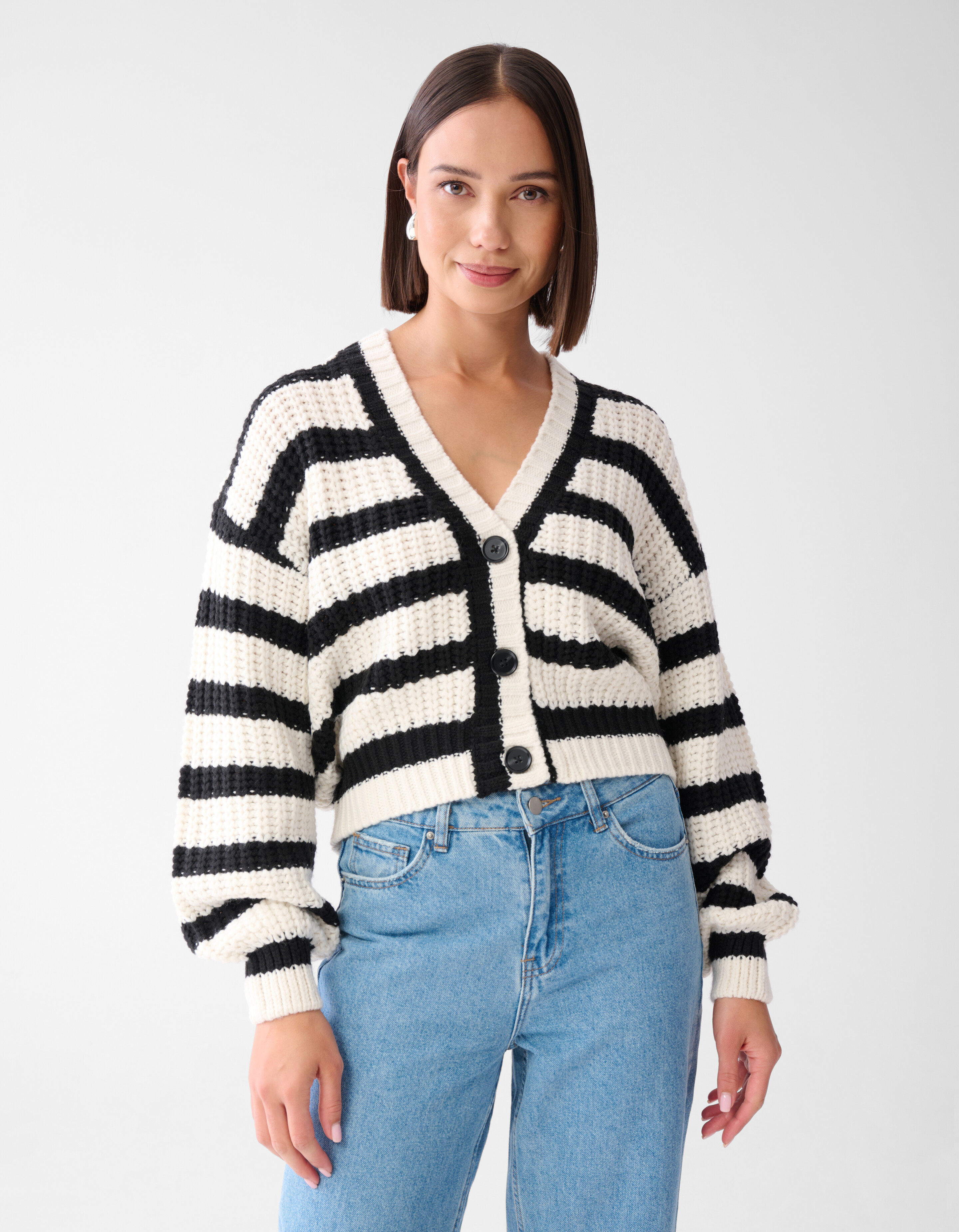 Gestreifte Strickjacke Schwarz/Weiß SHOEBY WOMEN