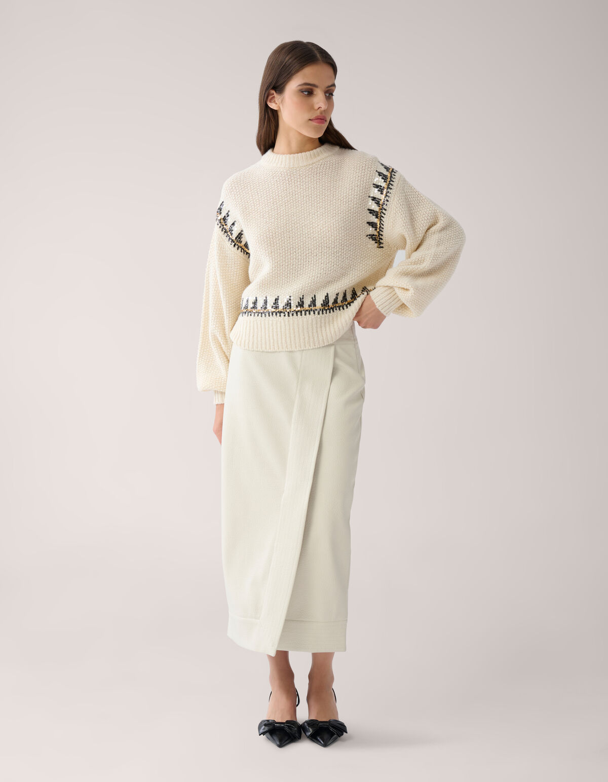 Gestrickter Pailetten-Pullover Off White von Mieke SHOEBY WOMEN