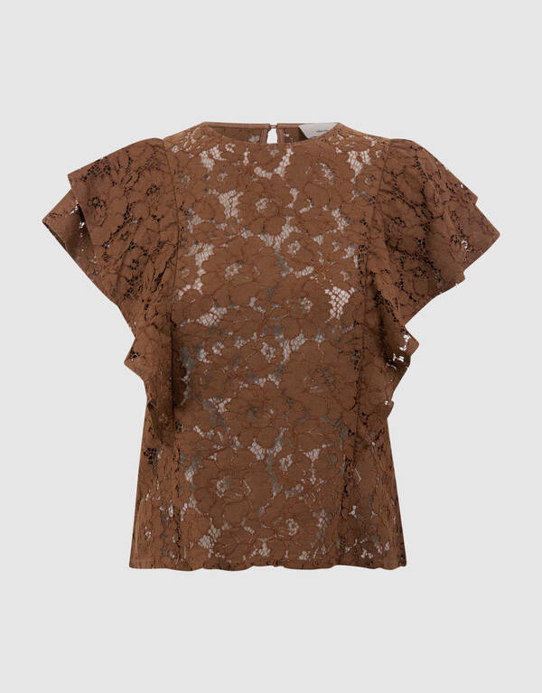 Kanten R&uuml;schen Top Braun SHOEBY WOMEN