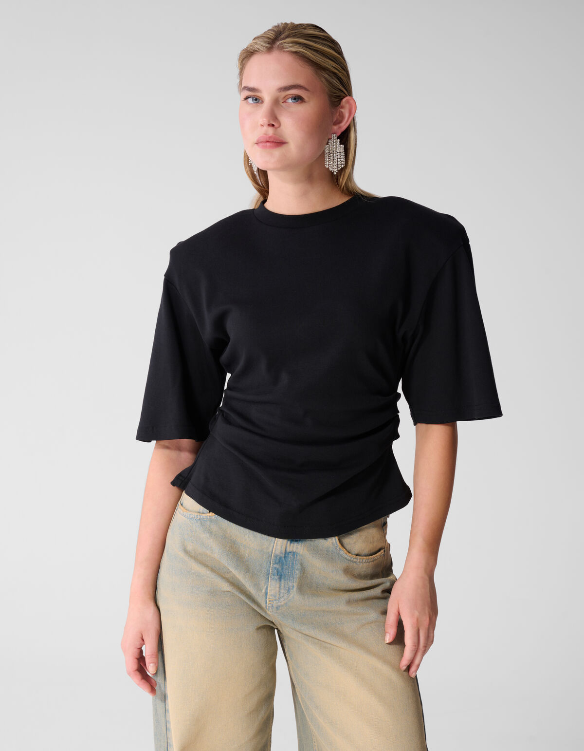 Schwarzes T-Shirt mit Taillenbund SHOEBY WOMEN