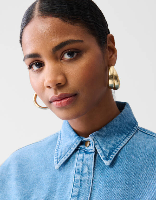 &Uuml;bergro&szlig;e Denim-Bluse Mediumstone SHOEBY WOMEN