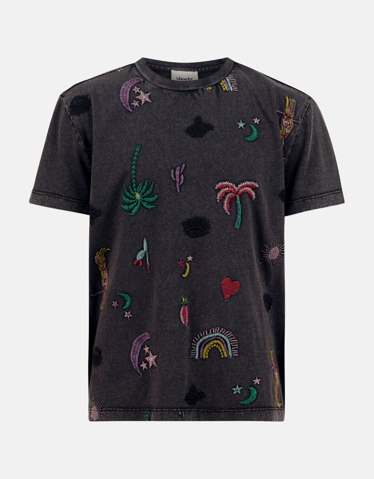 Embroidery T-shirt Donkergrijs SHOEBY GIRLS