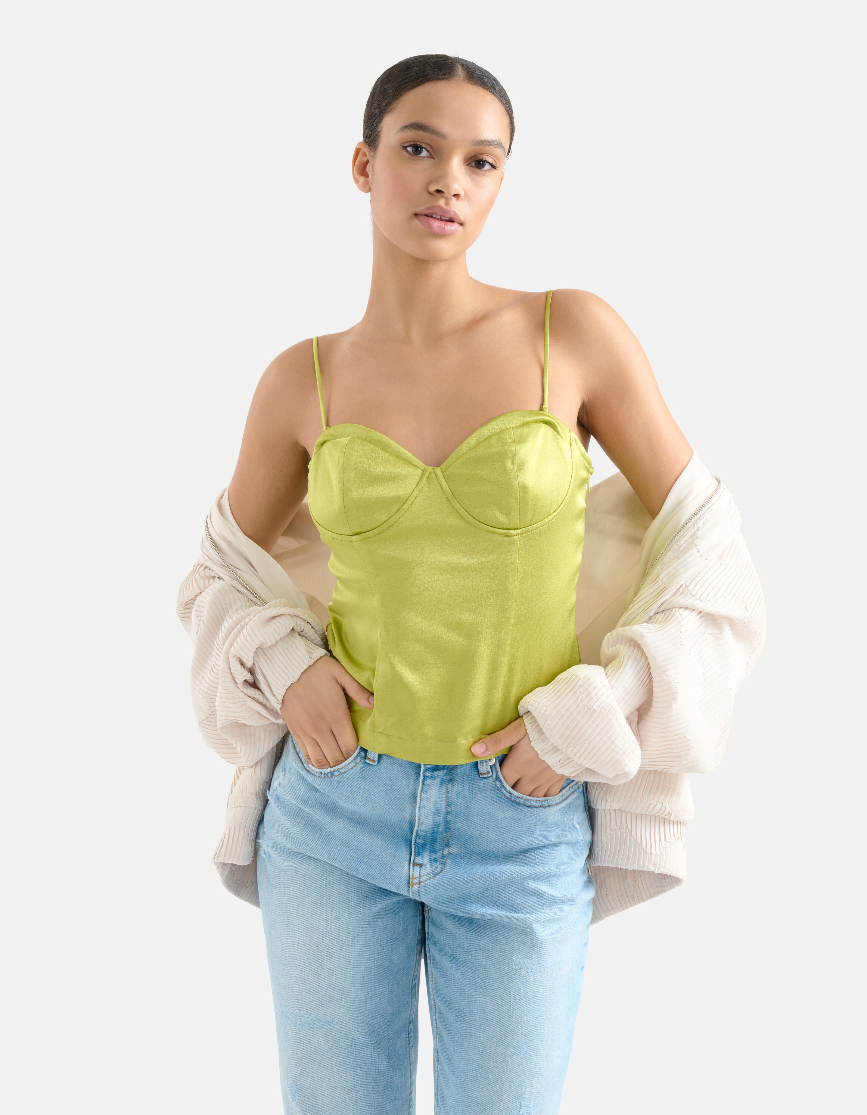 Satin Plissee Bomberjacke Off White SHOEBY WOMEN