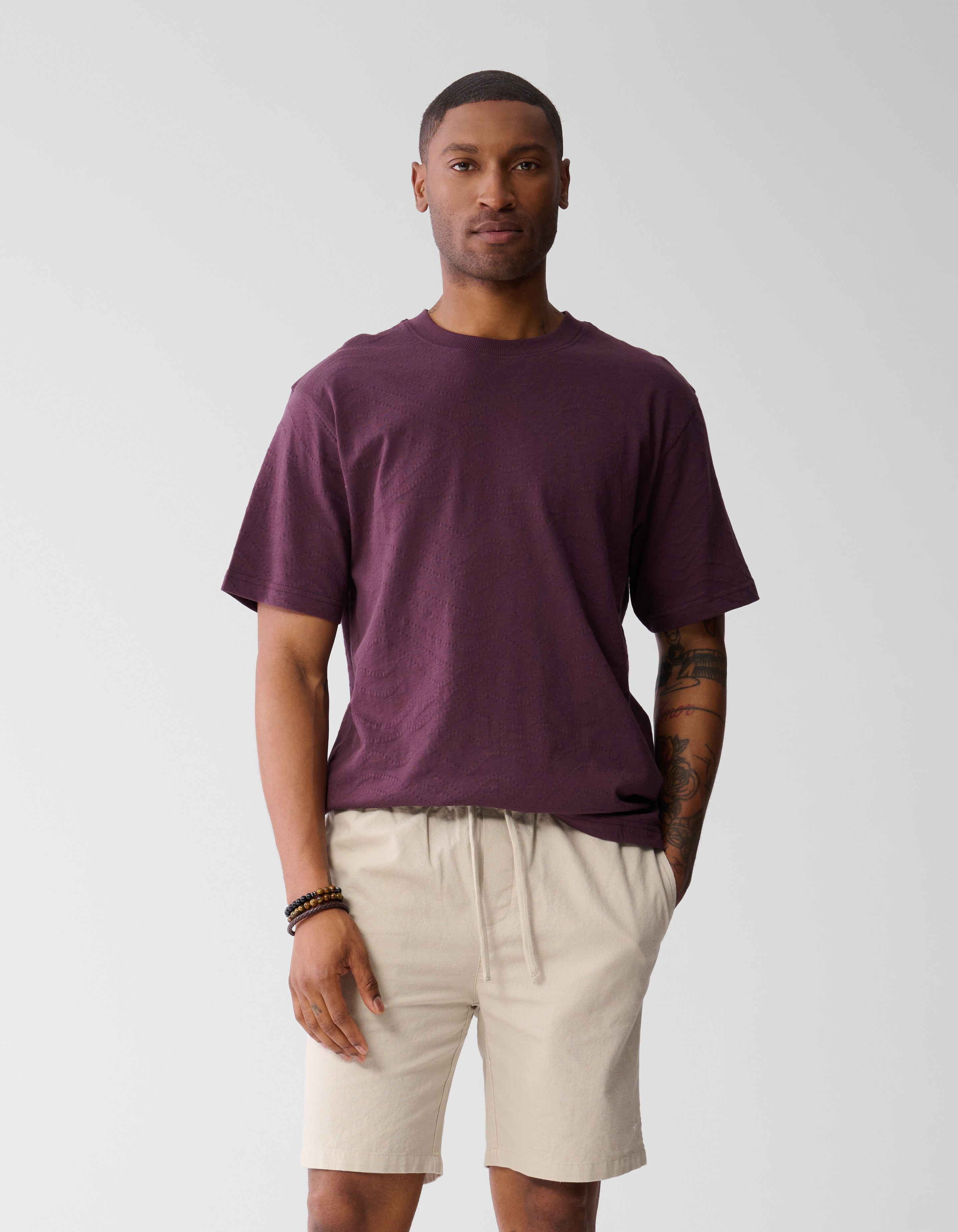 Jacquard-T-Shirt Dunkelrot SHOEBY MEN