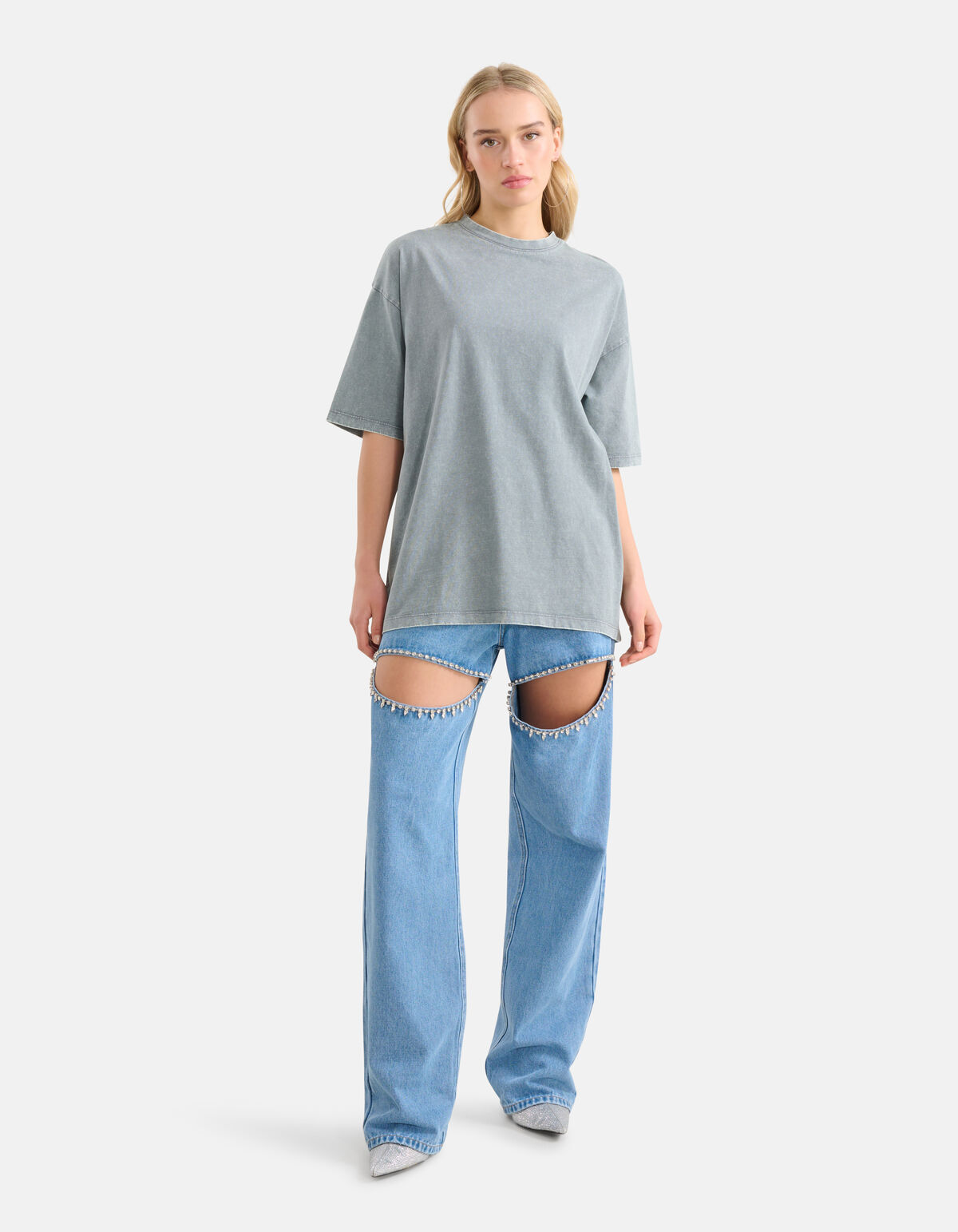 Gewaschenes T-shirt Hellgrau SHOEBY WOMEN