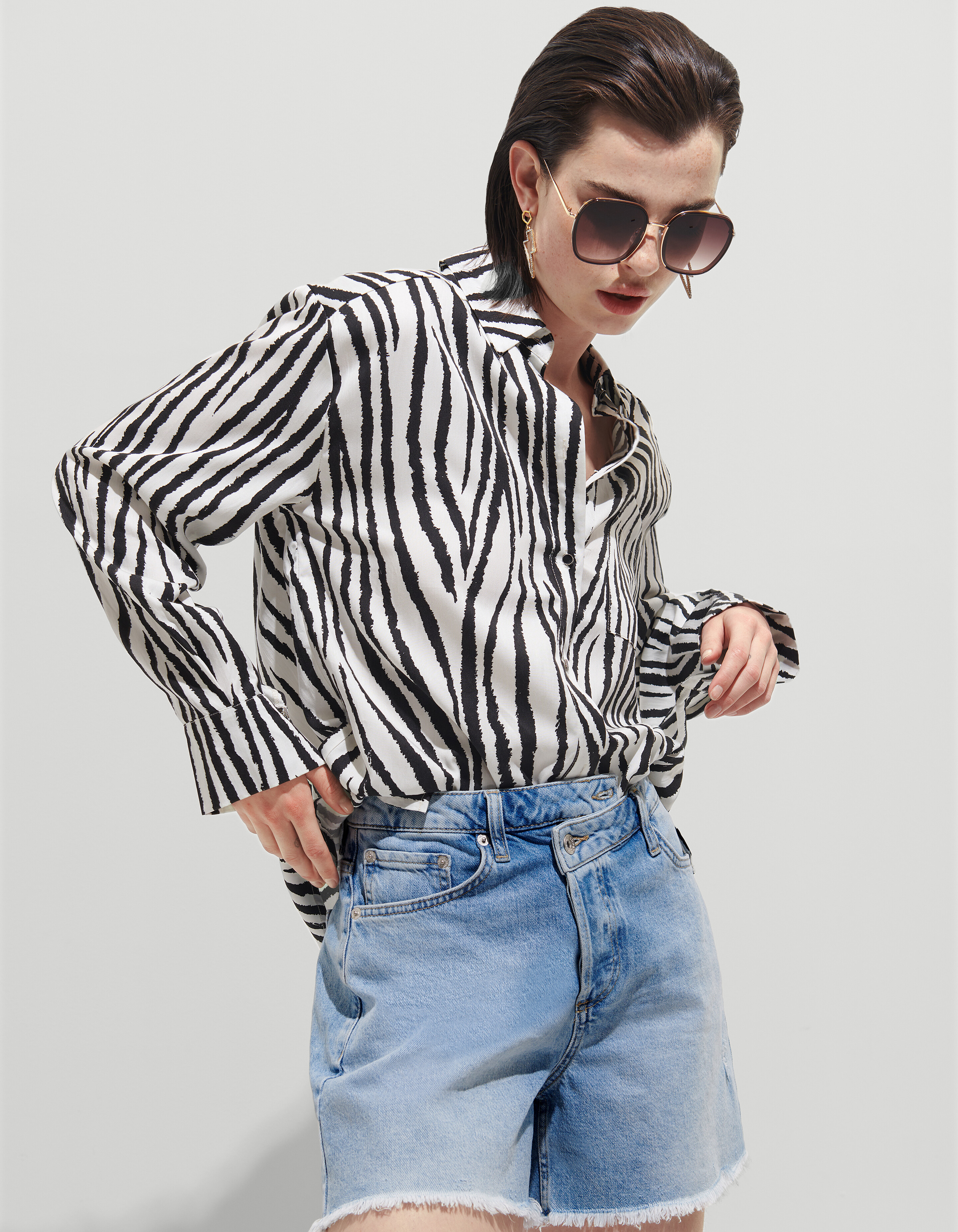 Bluse mit Zebradruck Schwarz/Weiß SHOEBY WOMEN