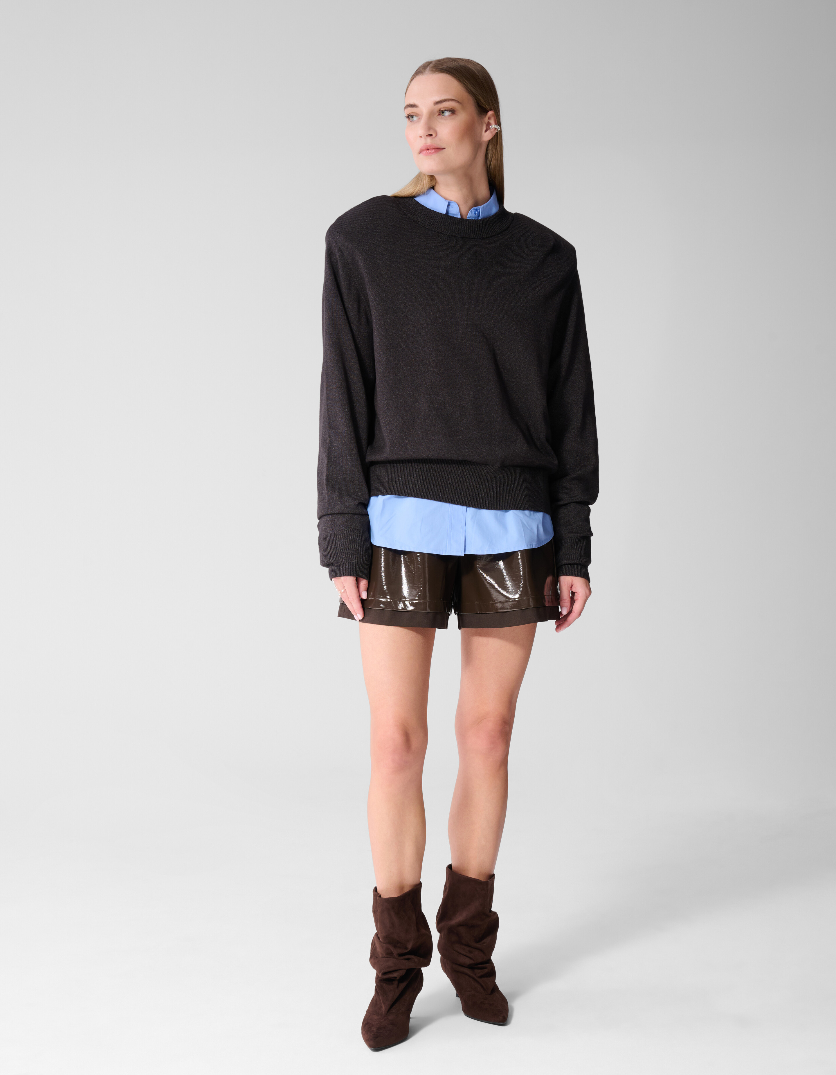 Shoulderpadded Strickpullover Dunkelgrau SHOEBY WOMEN
