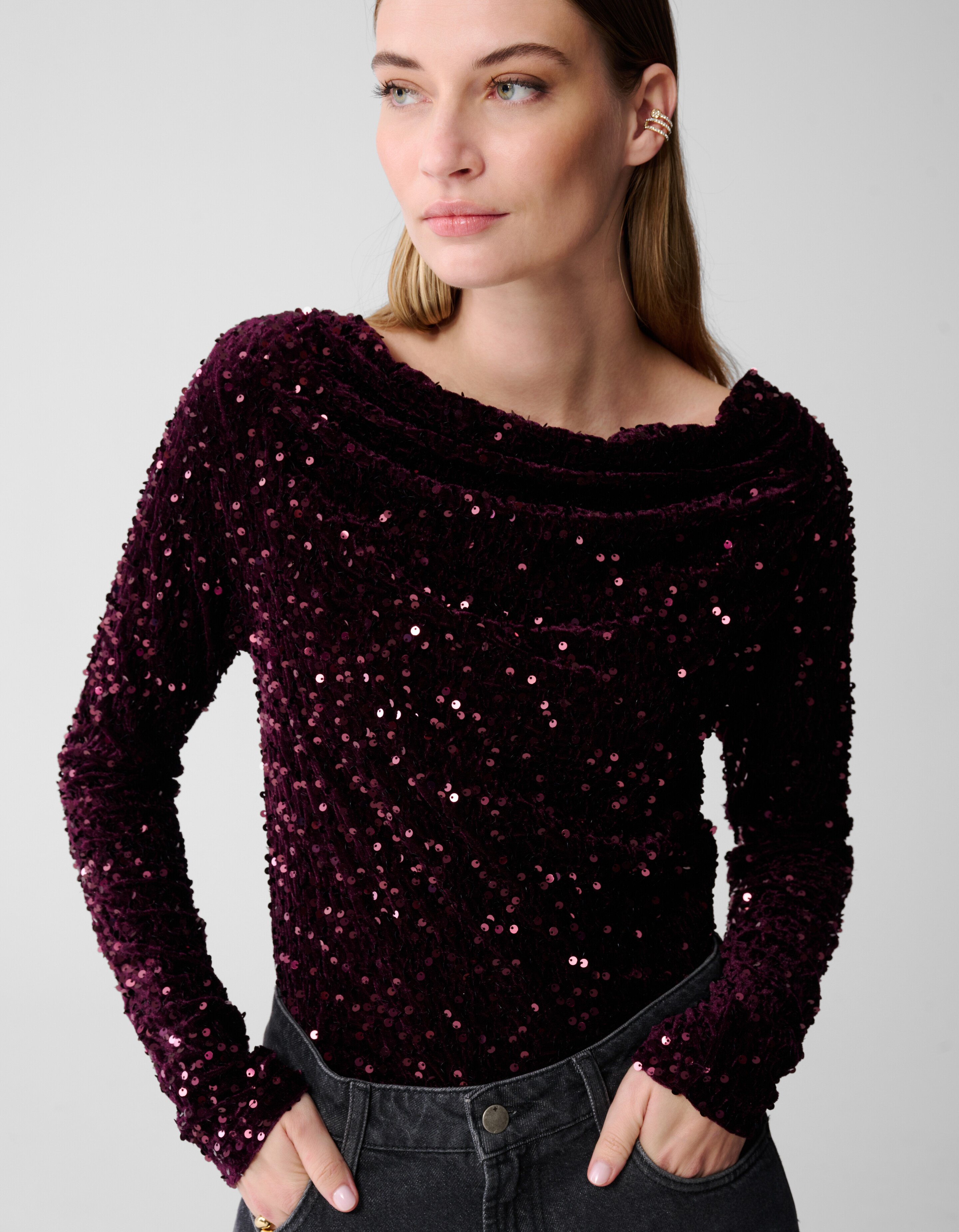 Pailletten-Wasserfall-Top Lila SHOEBY WOMEN