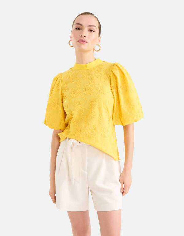 Embroidery Top Geel SHOEBY WOMEN