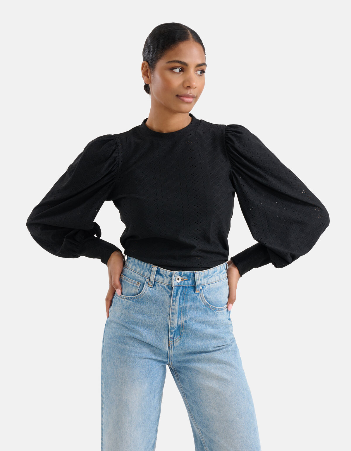 Embroidery Jersey Top Zwart SHOEBY WOMEN