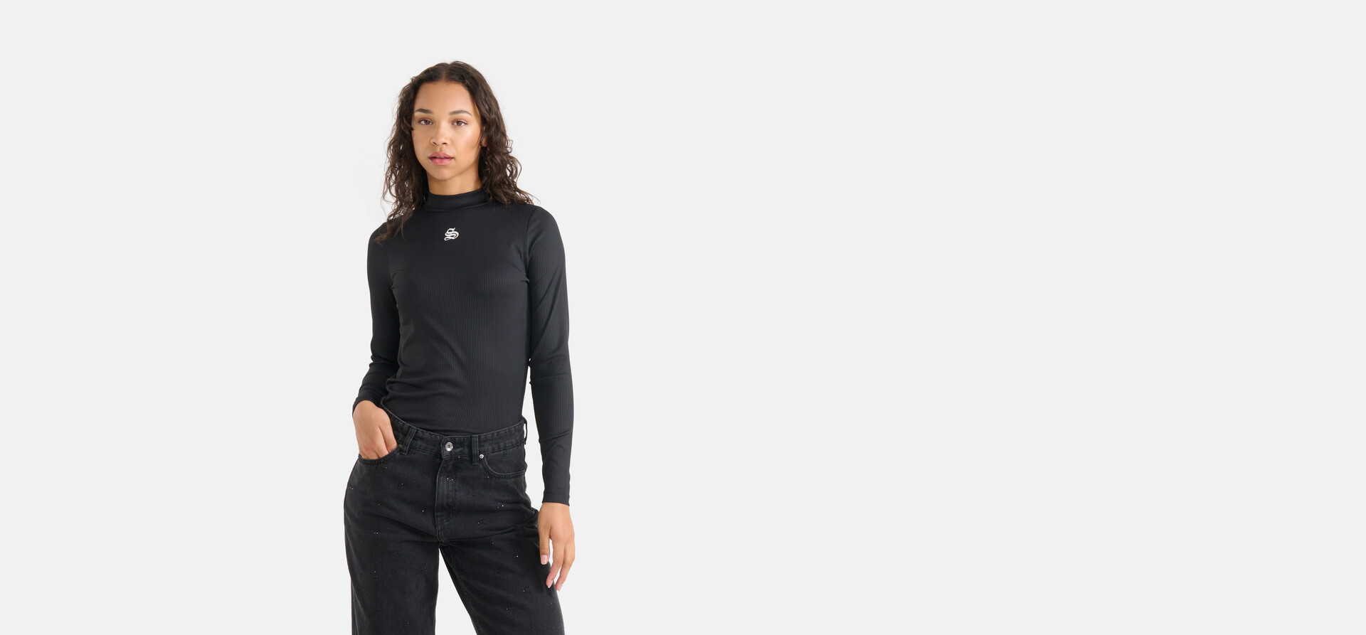 Rippstrick-Rollkragenpullover Schwarz SHOEBY WOMEN