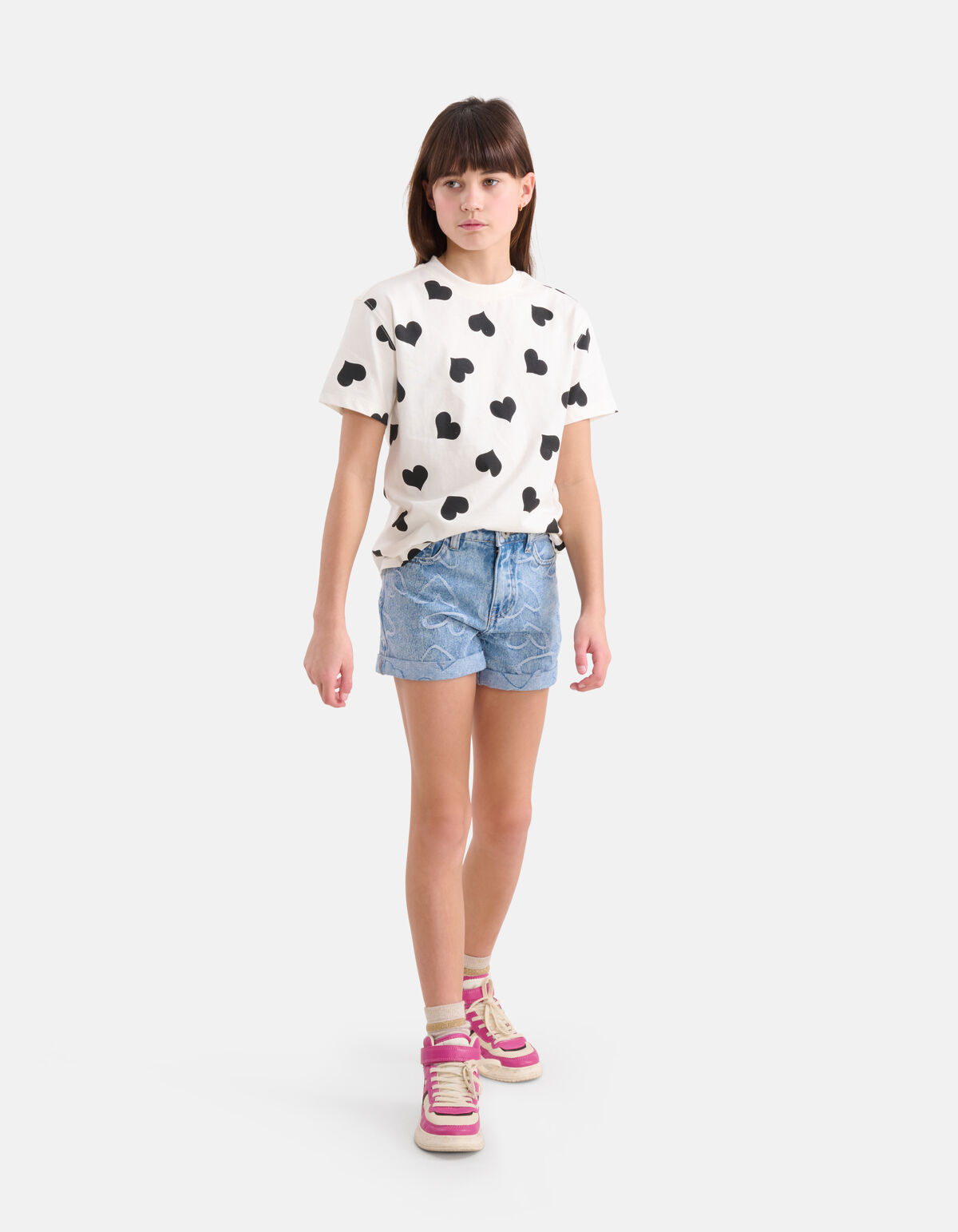 Oversized Hartjes Print T-shirt Wit SHOEBY GIRLS