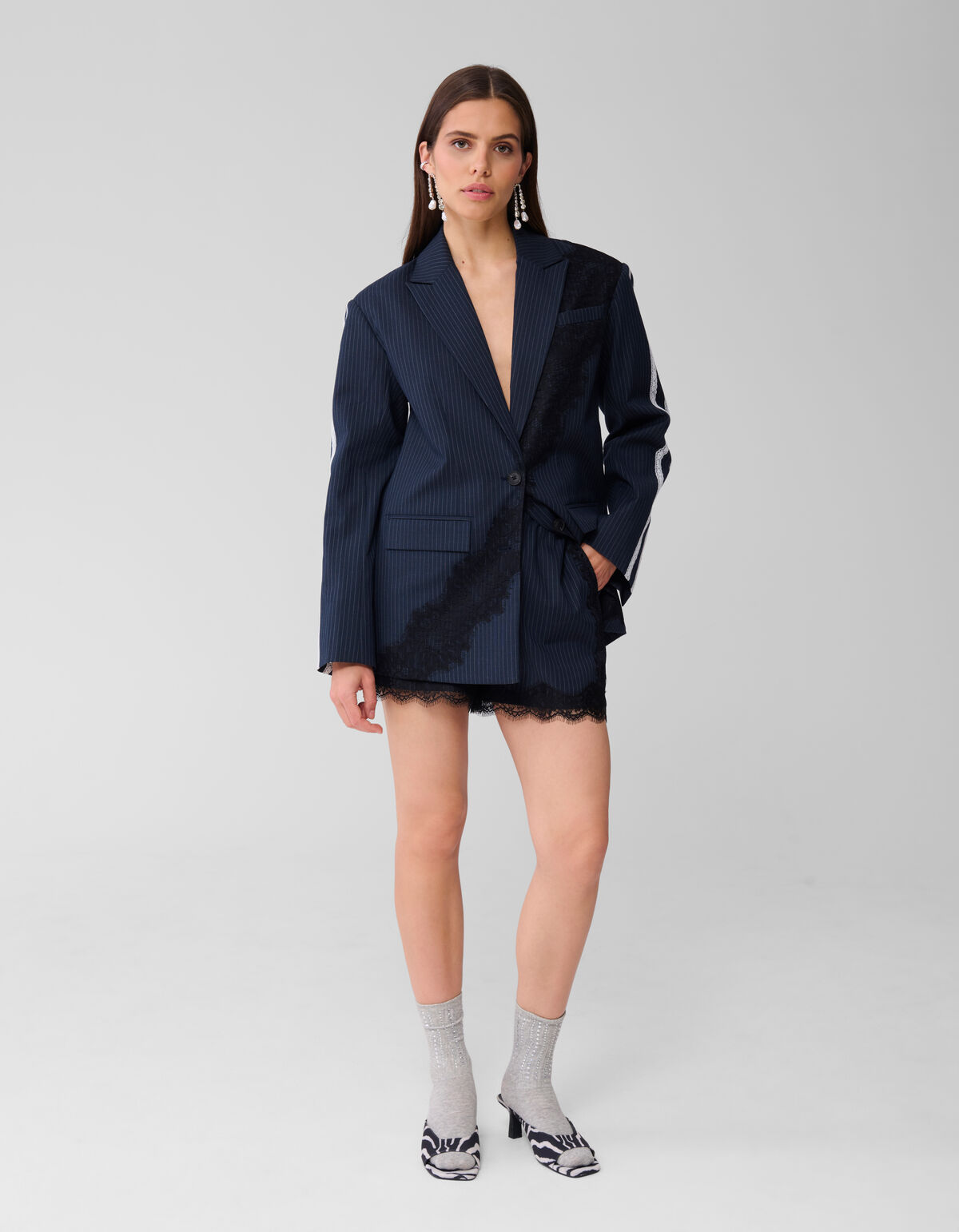 Übergroßer Blazer aus Spitze Dunkelblau SHOEBY WOMEN