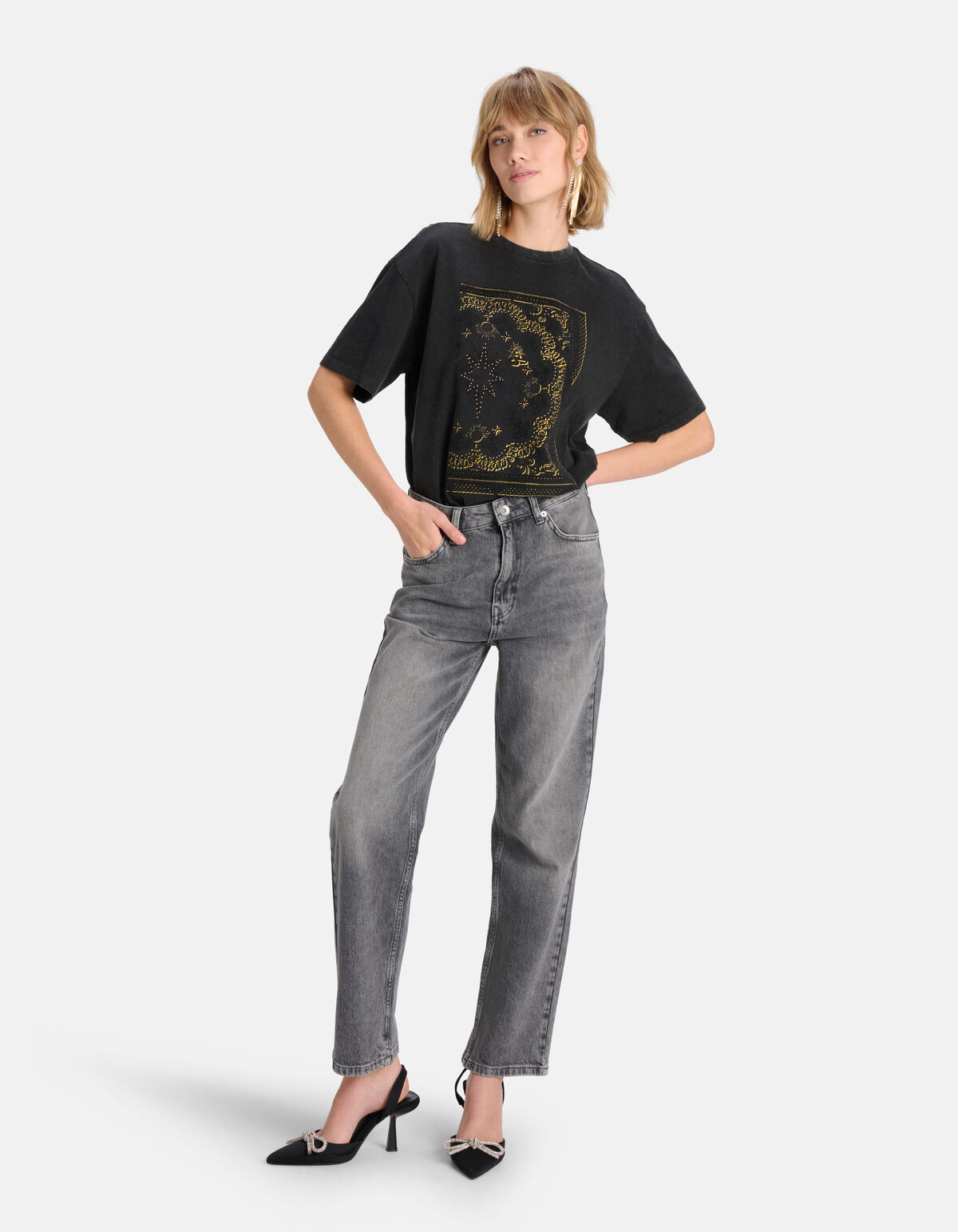 Bedrucktes T-shirt Dunkelgrau SHOEBY WOMEN