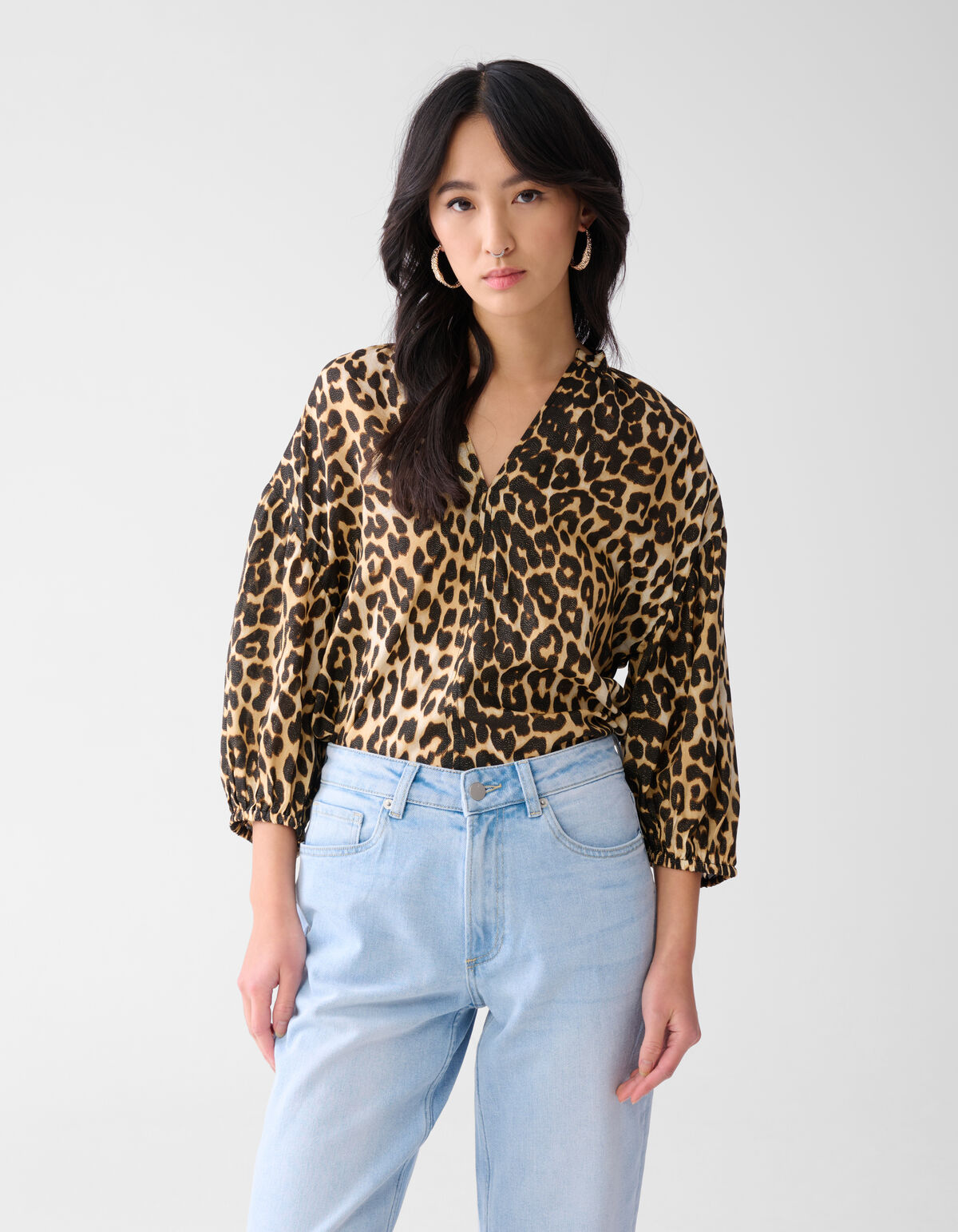 &Uuml;bergr&ouml;&szlig;en Leopard Glanz Bluse Braun SHOEBY WOMEN