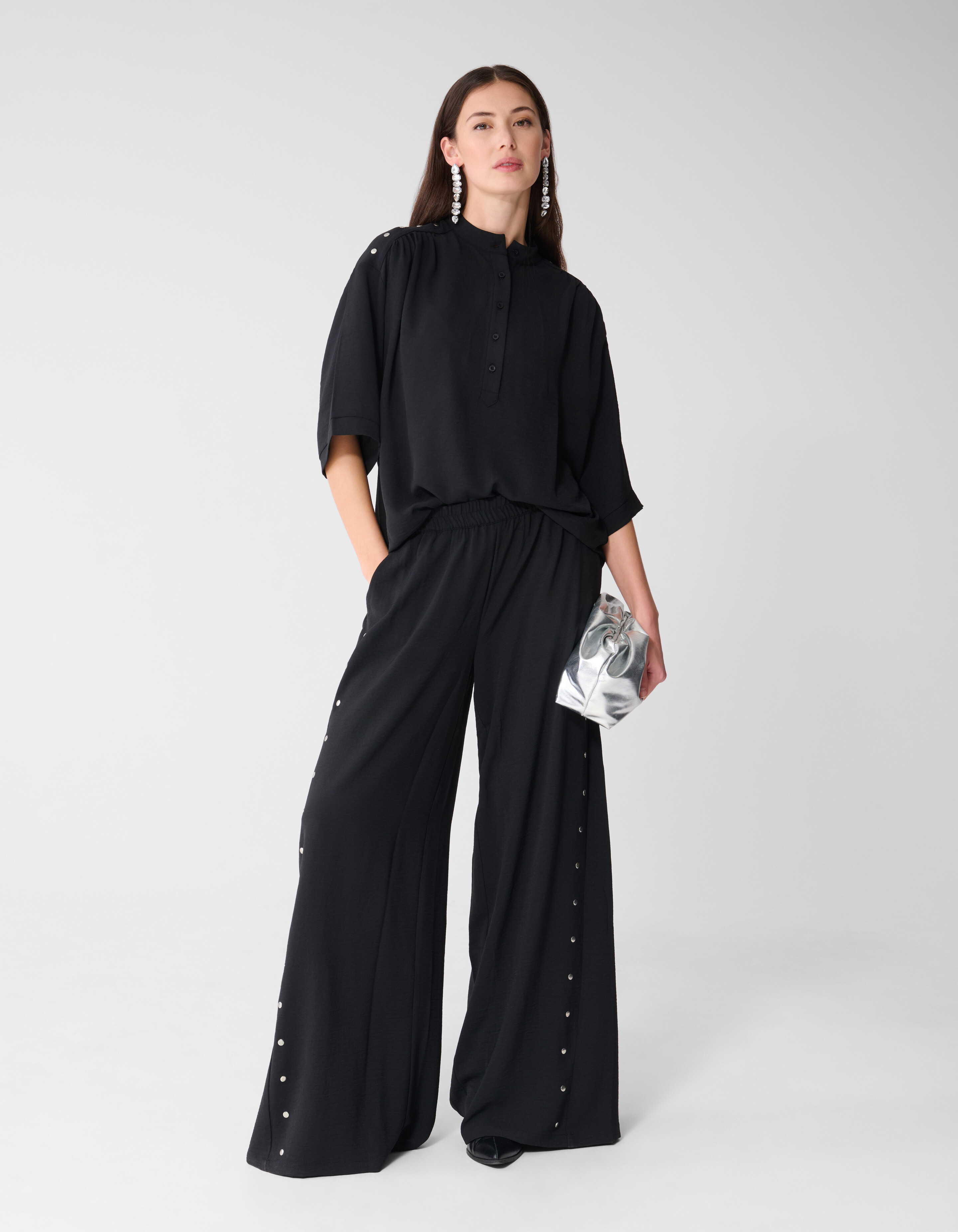 Twist-Studs-Hose mit weitem Bein, Schwarz SHOEBY WOMEN