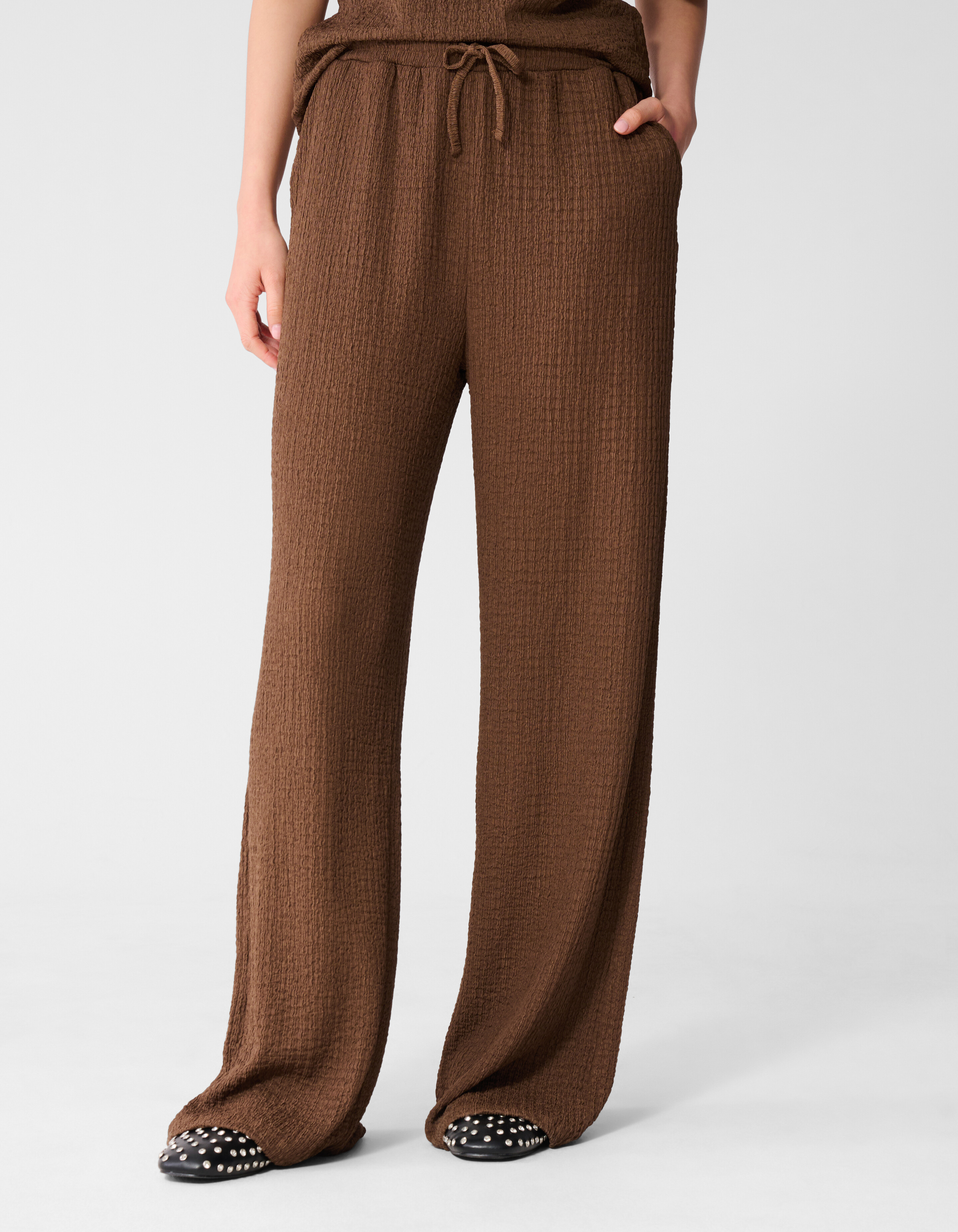 Crinkle Wide-Leg-Hose Braun SHOEBY WOMEN