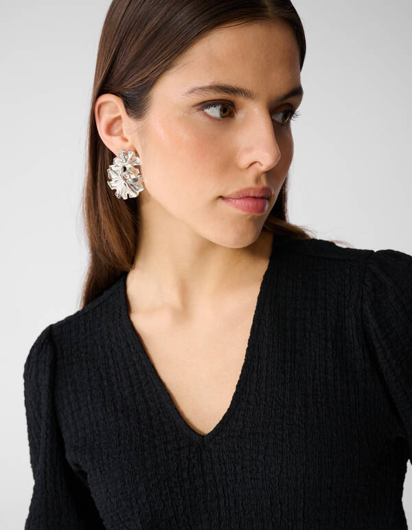 Ger&uuml;schtes V-Ausschnitt Top Schwarz SHOEBY WOMEN