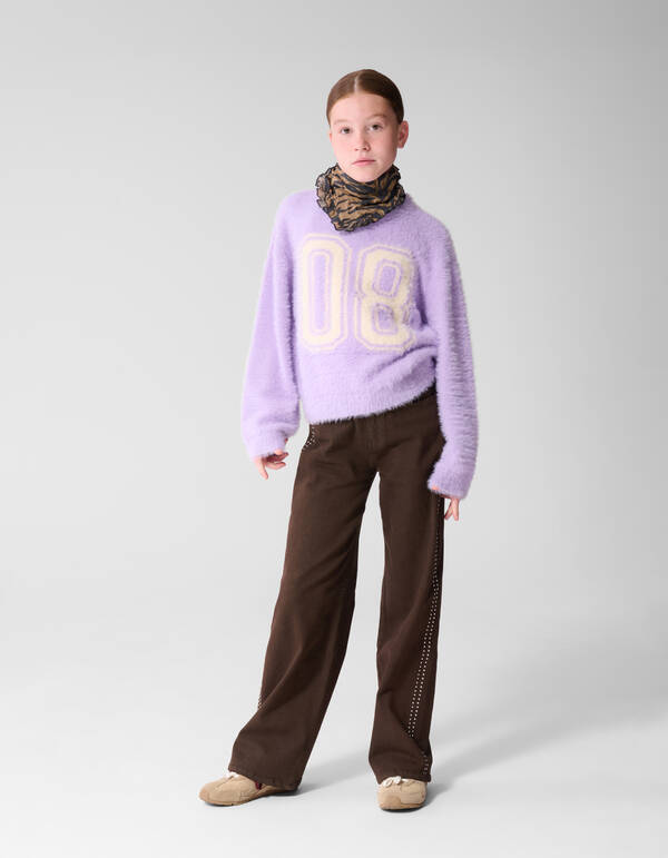 Flauschige Varsity Strickpullover Helllila SHOEBY GIRLS