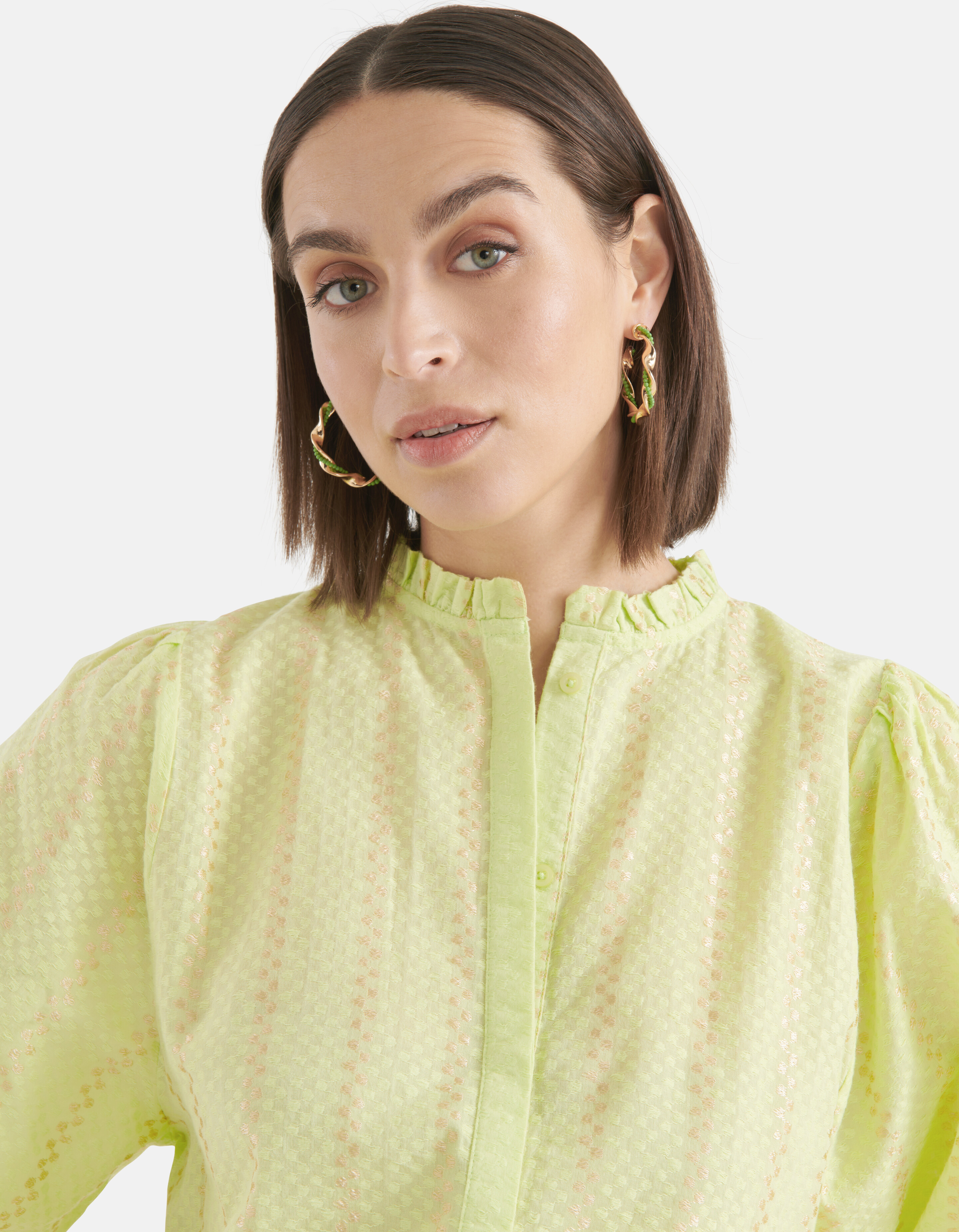 Lurex Detail Bluse Limettengrün SHOEBY WOMEN