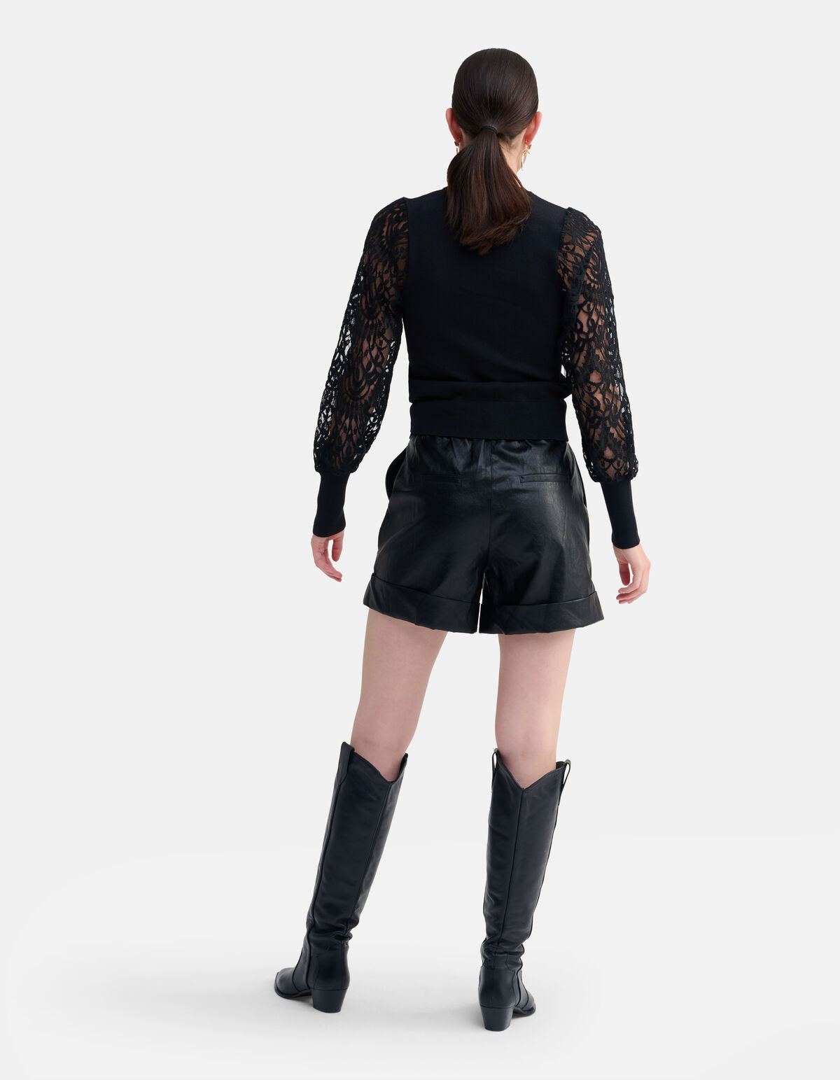 Top mit Spitzenärmeln Schwarz SHOEBY WOMEN