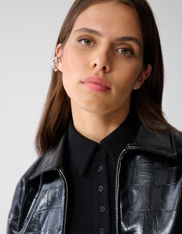 Oversized Croco Bomber Jacke Schwarz SHOEBY WOMEN