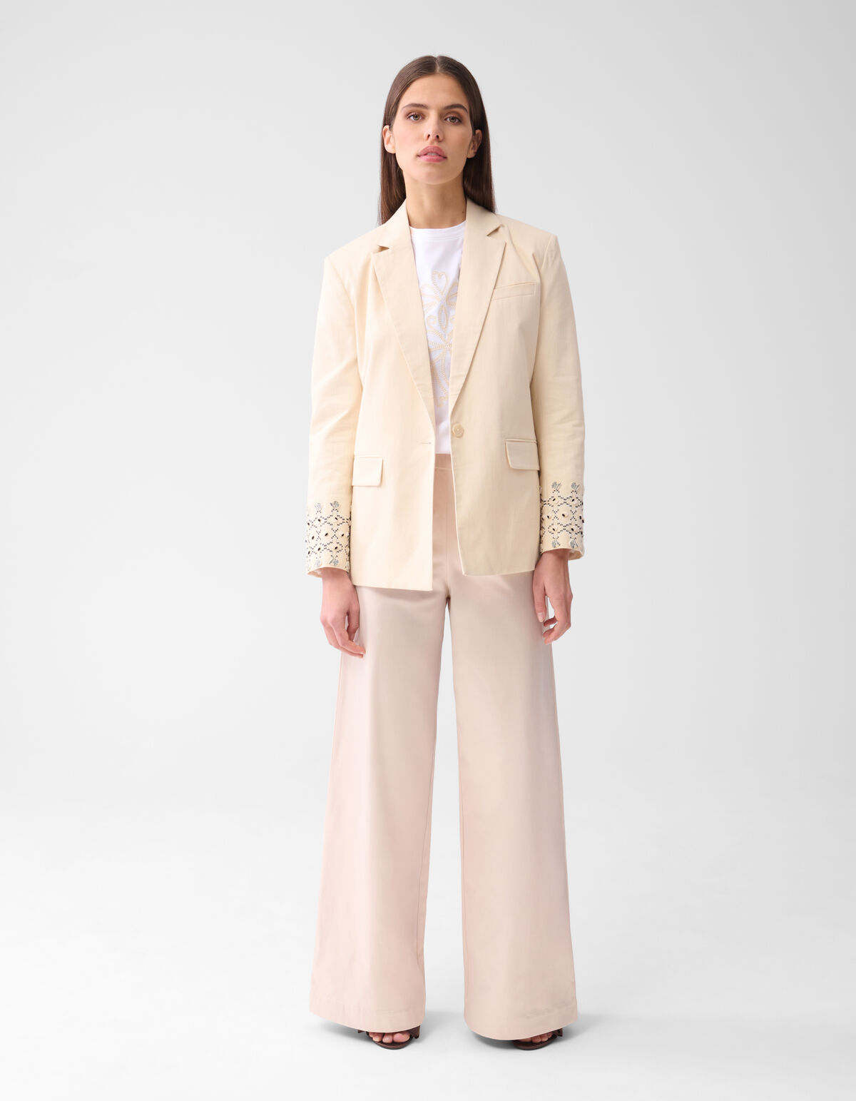 Satin Wide Leg Trousers Sand SHOEBY WOMEN