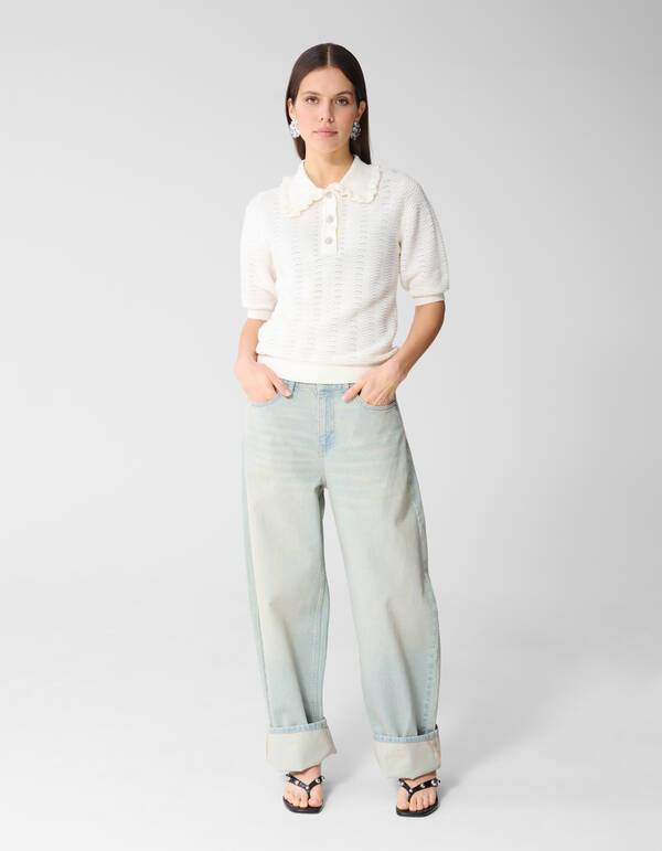 Gestricktes R&uuml;schenshirt Polo Gebrochen Wei&szlig; SHOEBY WOMEN