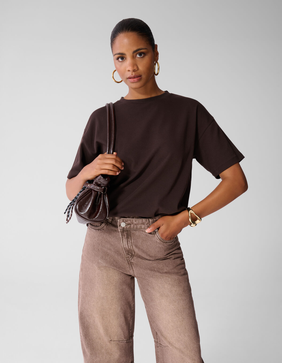 Oversized-T-Shirt Dunkelbraun SHOEBY WOMEN