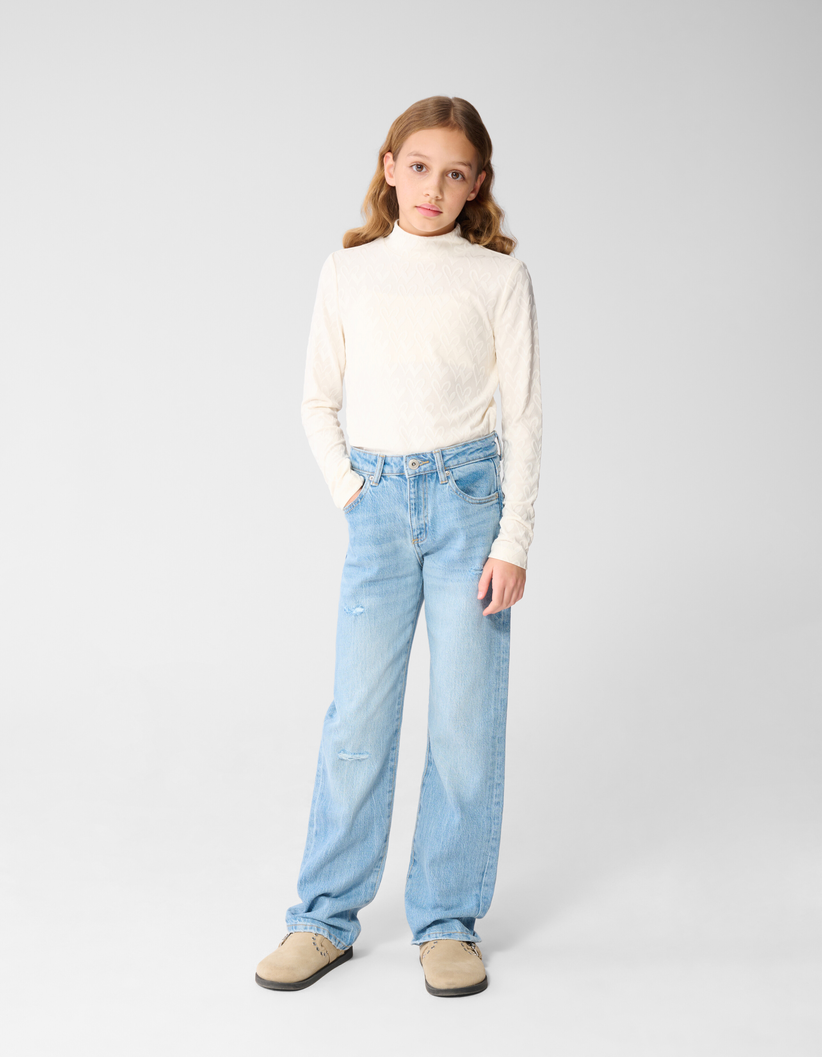 Zerst&ouml;rte Straight Leg Jeans Blauw SHOEBY GIRLS