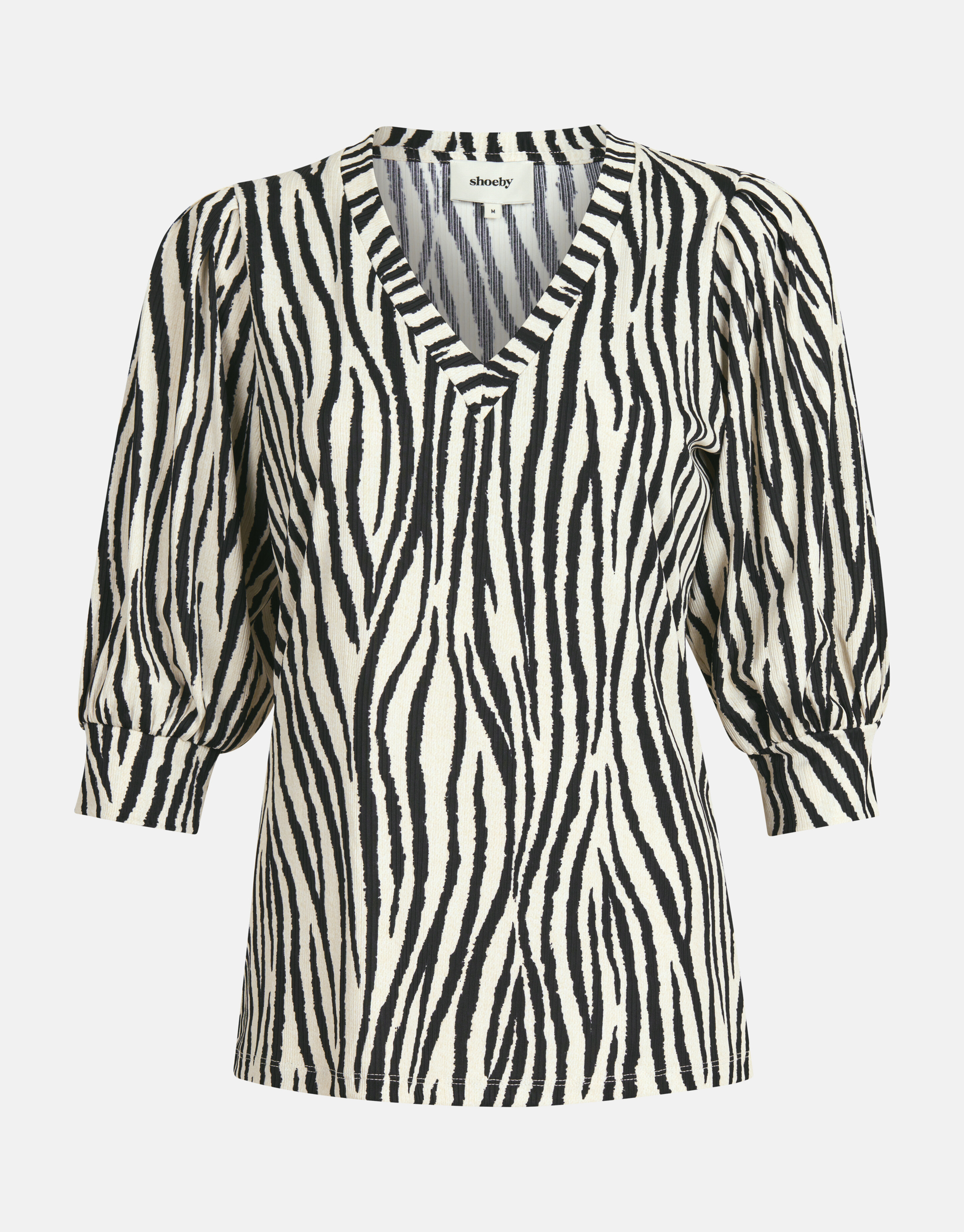 Bedrucktes Rippen-V-Ausschnitt-Top Schwarz/Weiß SHOEBY WOMEN