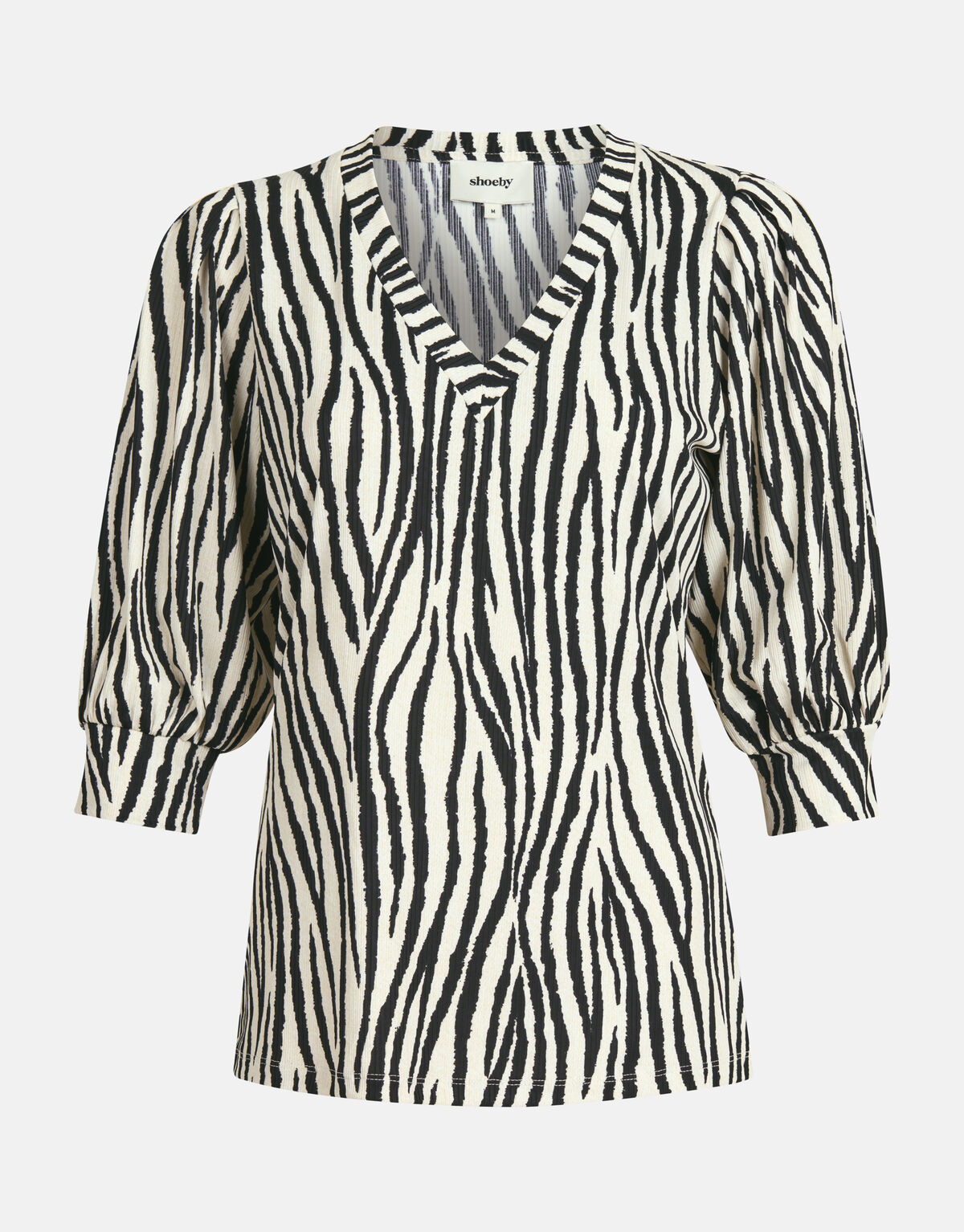 Bedrucktes Rippen-V-Ausschnitt-Top Schwarz/Weiß SHOEBY WOMEN