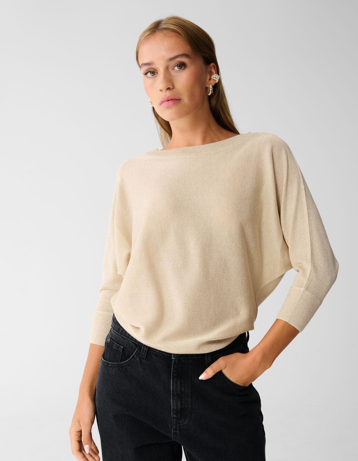 Glitzer-Fledermauspullover Beige SHOEBY WOMEN