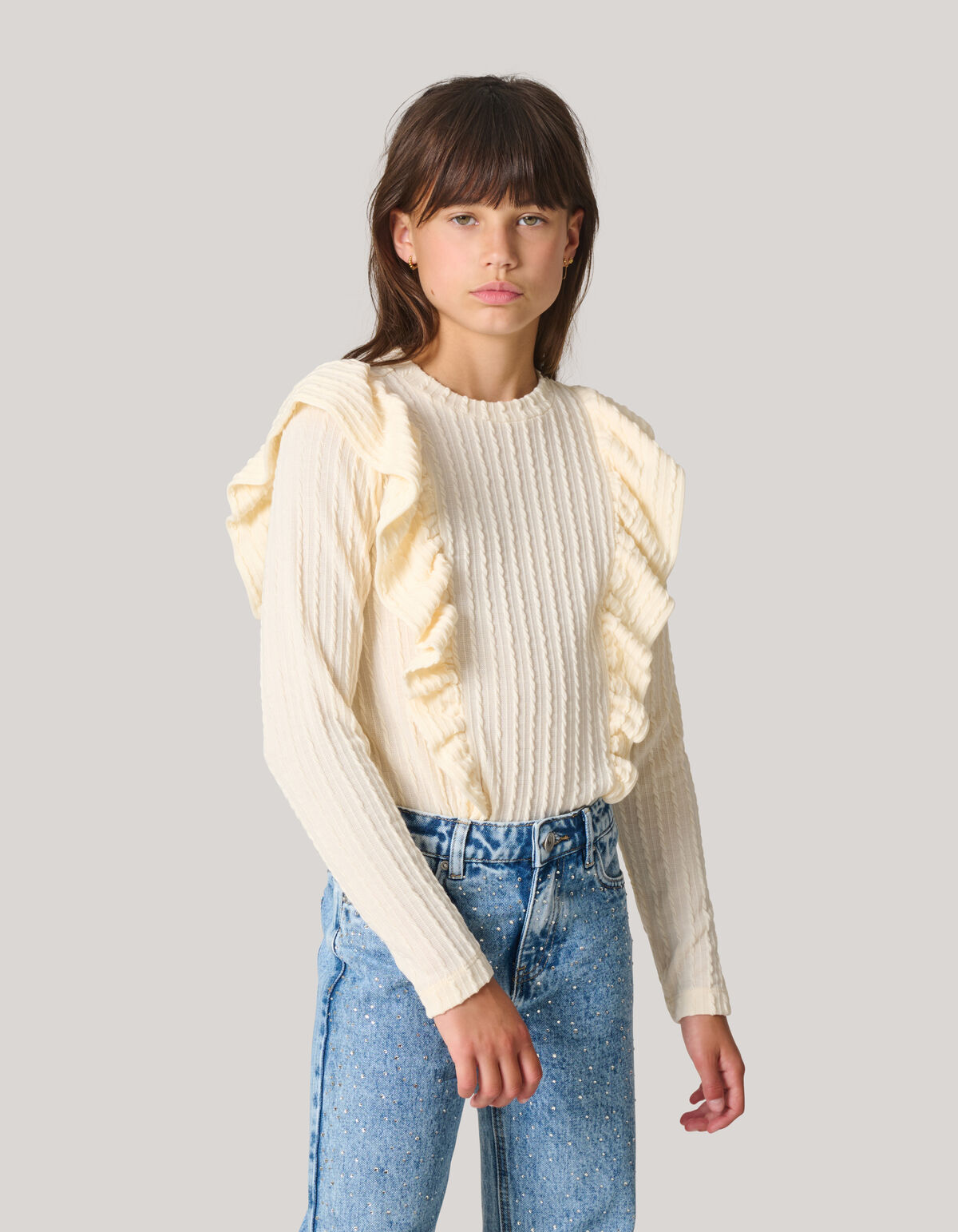 Kabel-Rüschen-Top Off White SHOEBY GIRLS
