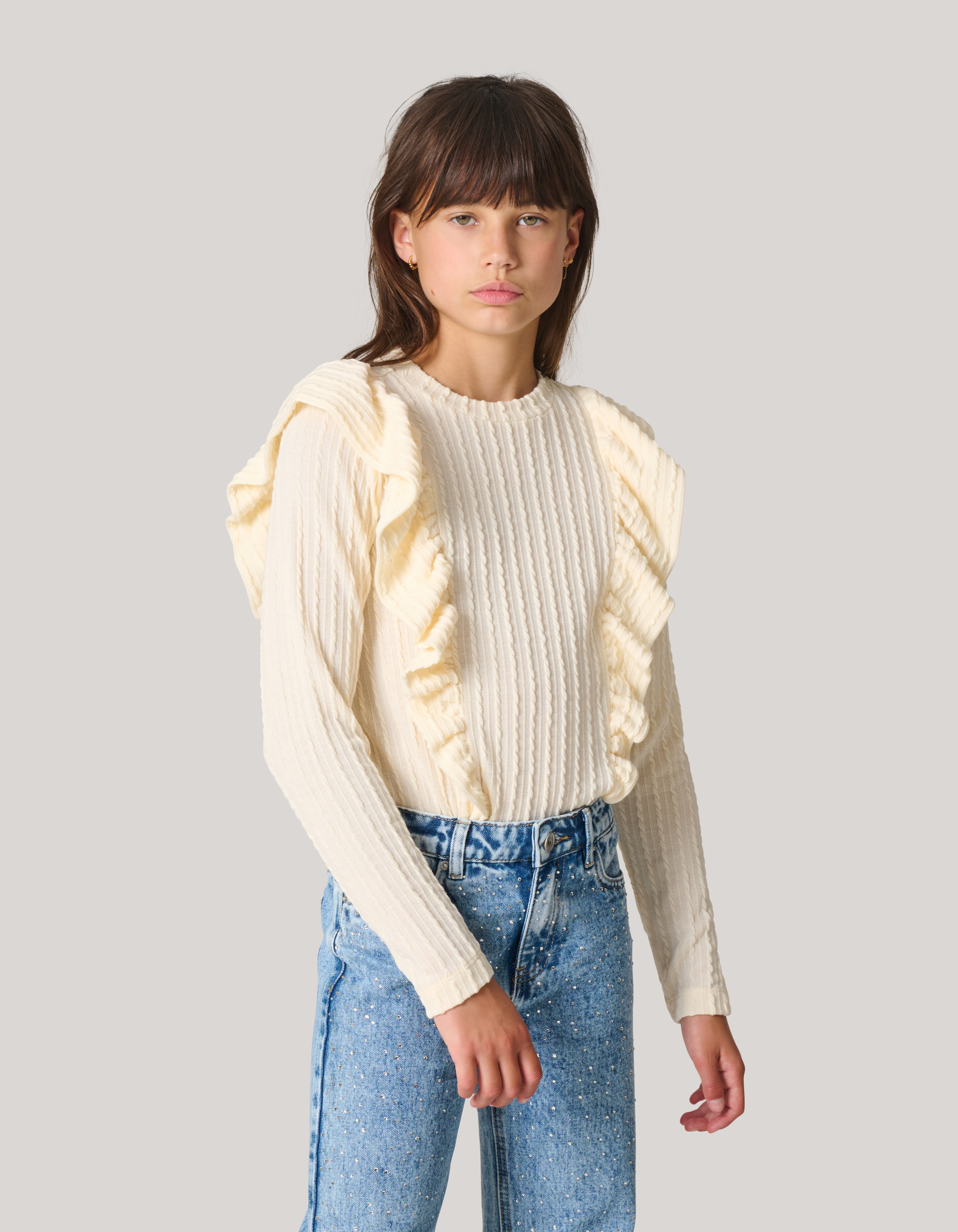 Kabel-Rüschen-Top Off White SHOEBY GIRLS