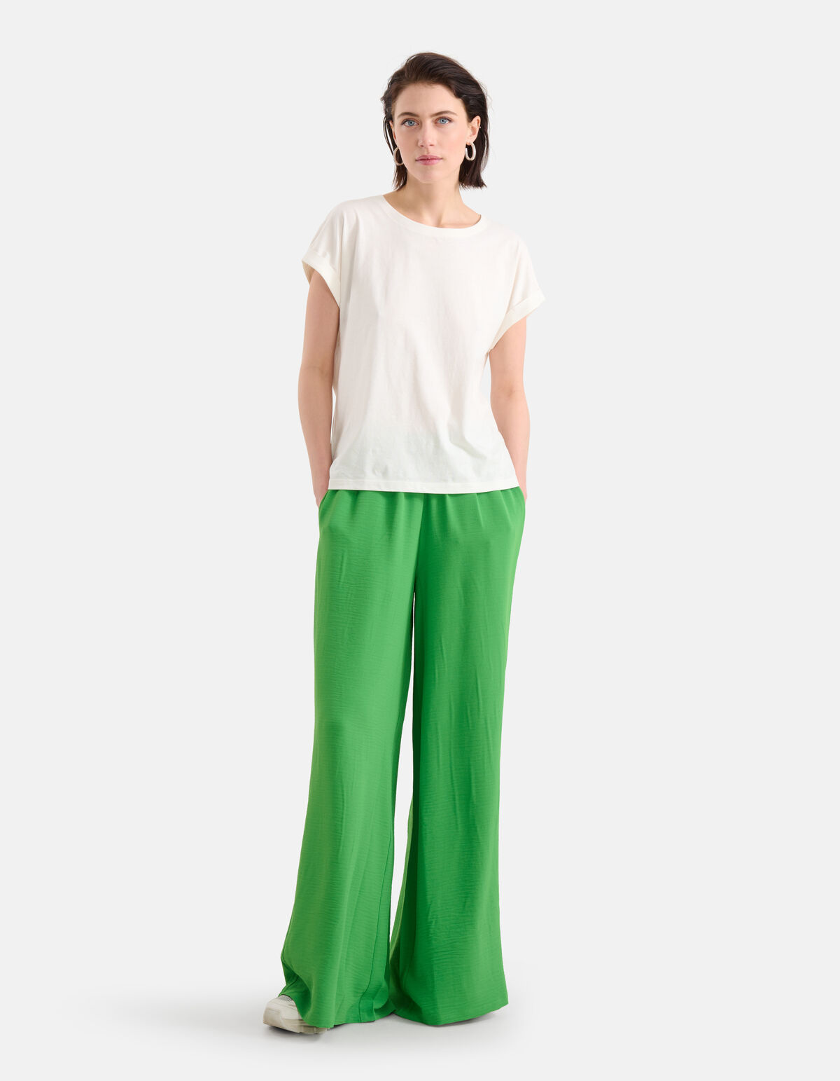 Basis Turn Up Sleeve T-shirt Gebroken Wit SHOEBY WOMEN